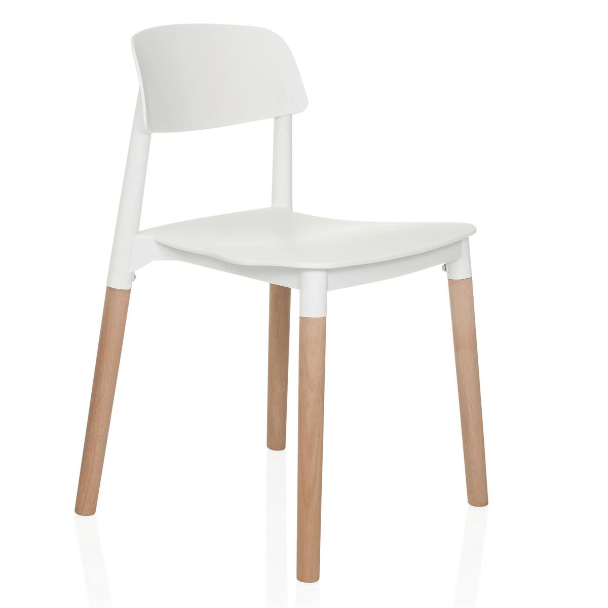 Stol Scandi E, Bela - bela/barve bukve, Moderno, umetna masa/les (49/77/49cm) - MID.YOU