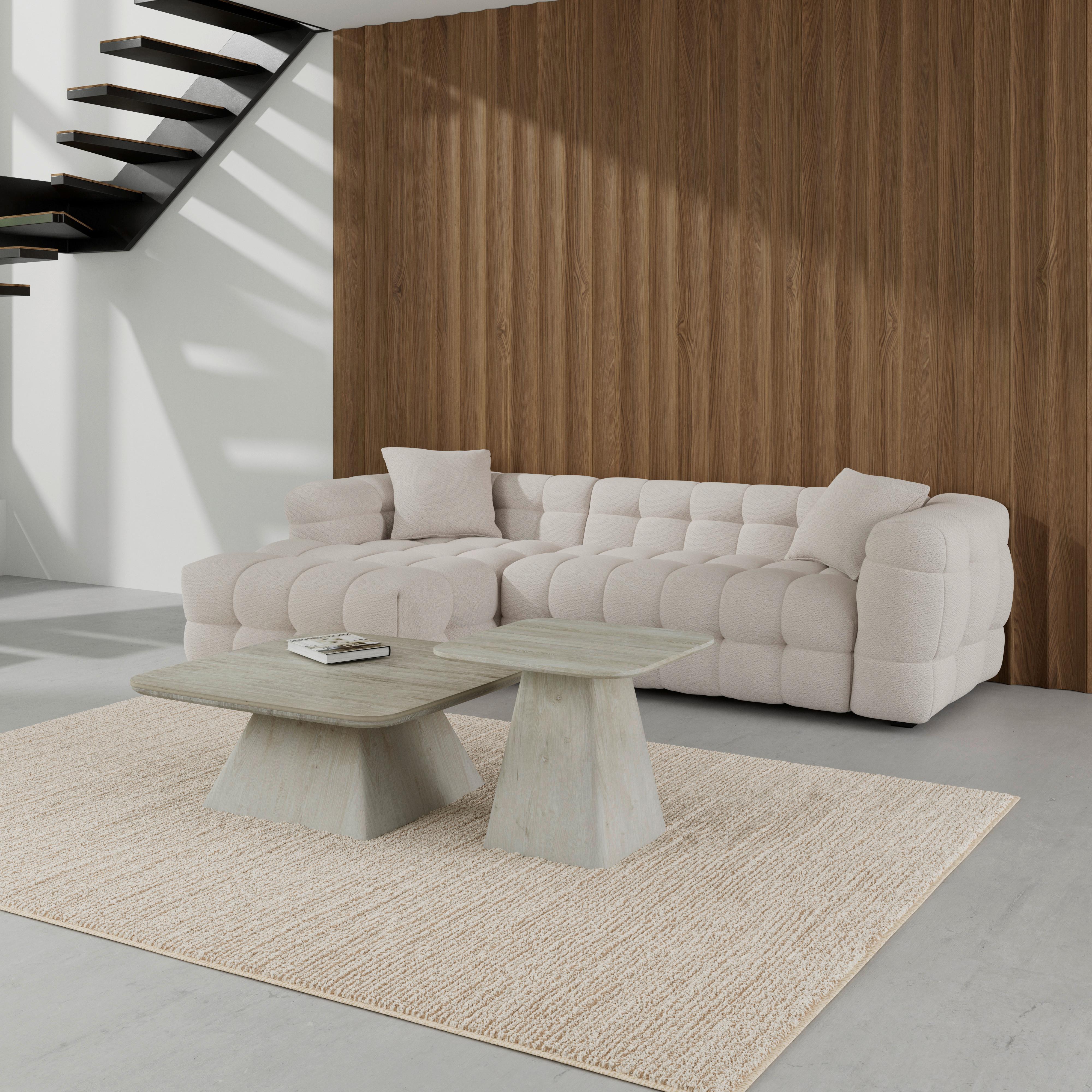 Wohnlandschaft Magda Bouclé Creme - Creme/Schwarz, MODERN, Holz/Kunststoff (268/71/157cm) - Bessagi Home