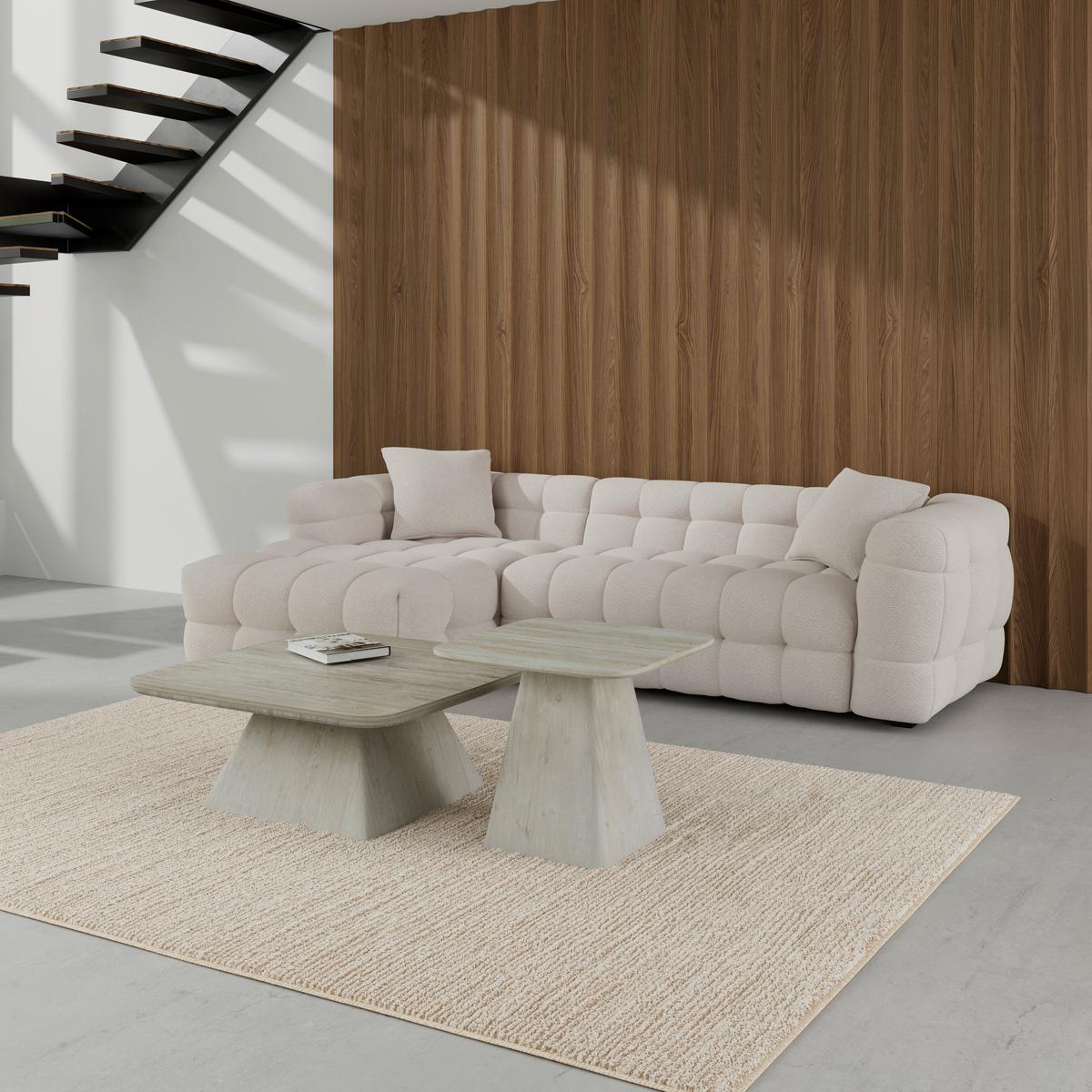 Wohnlandschaft Magda Bouclé Weiß - Schwarz/Naturfarben, MODERN, Holz/Kunststoff (268/157cm) - Bessagi Home