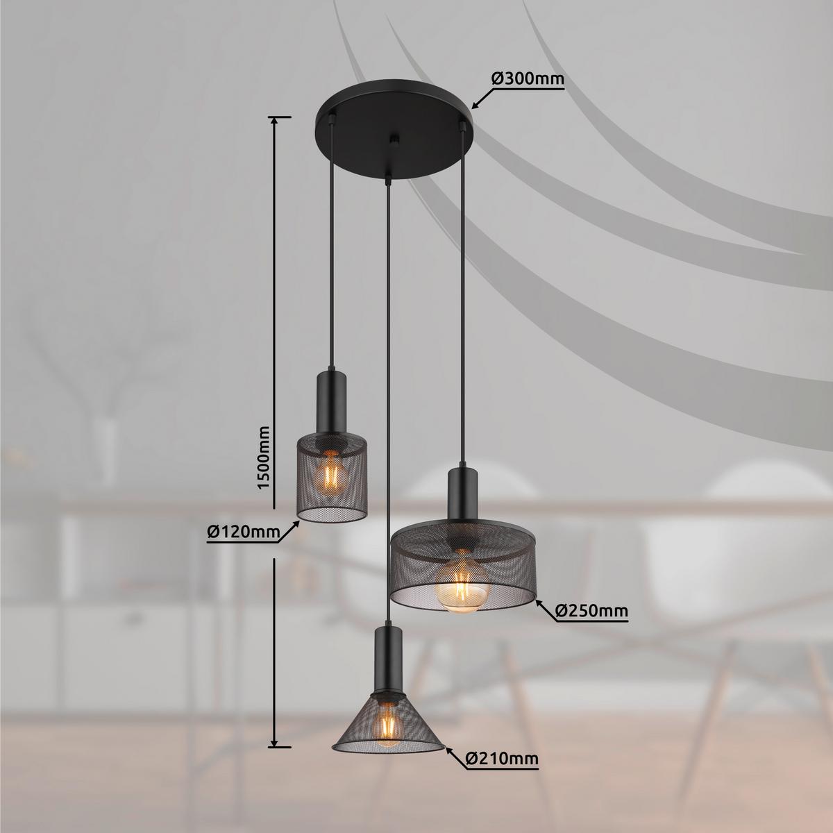 Hängeleuchte Jedd in Schwarz max. 60 Watt - Schwarz, Kunststoff/Metall (46/150cm) - Globo