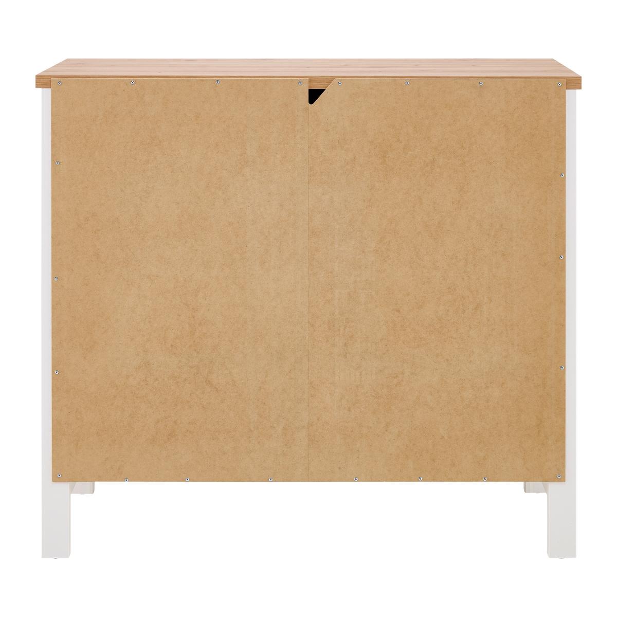 Kommode Sicilia Weiß/Eiche - Silberfarben/Weiß, ROMANTIK / LANDHAUS, Holzwerkstoff/Metall (103/92/45cm) - Mömax