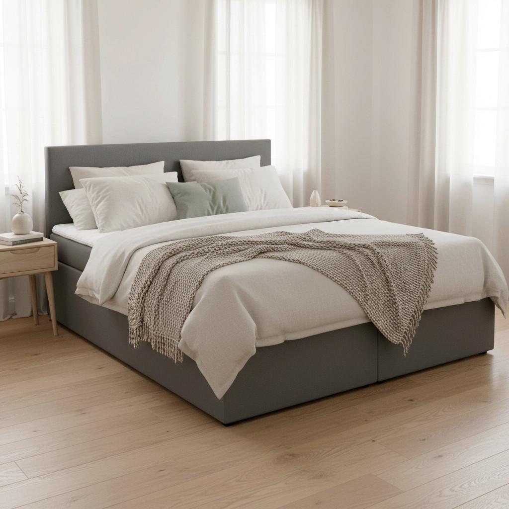 Boxbett Lucy Grau ca. 180x200 cm mit Topper - Anthrazit/Grau, MODERN, Holz/Holzwerkstoff (180/200cm) - Bessagi Home