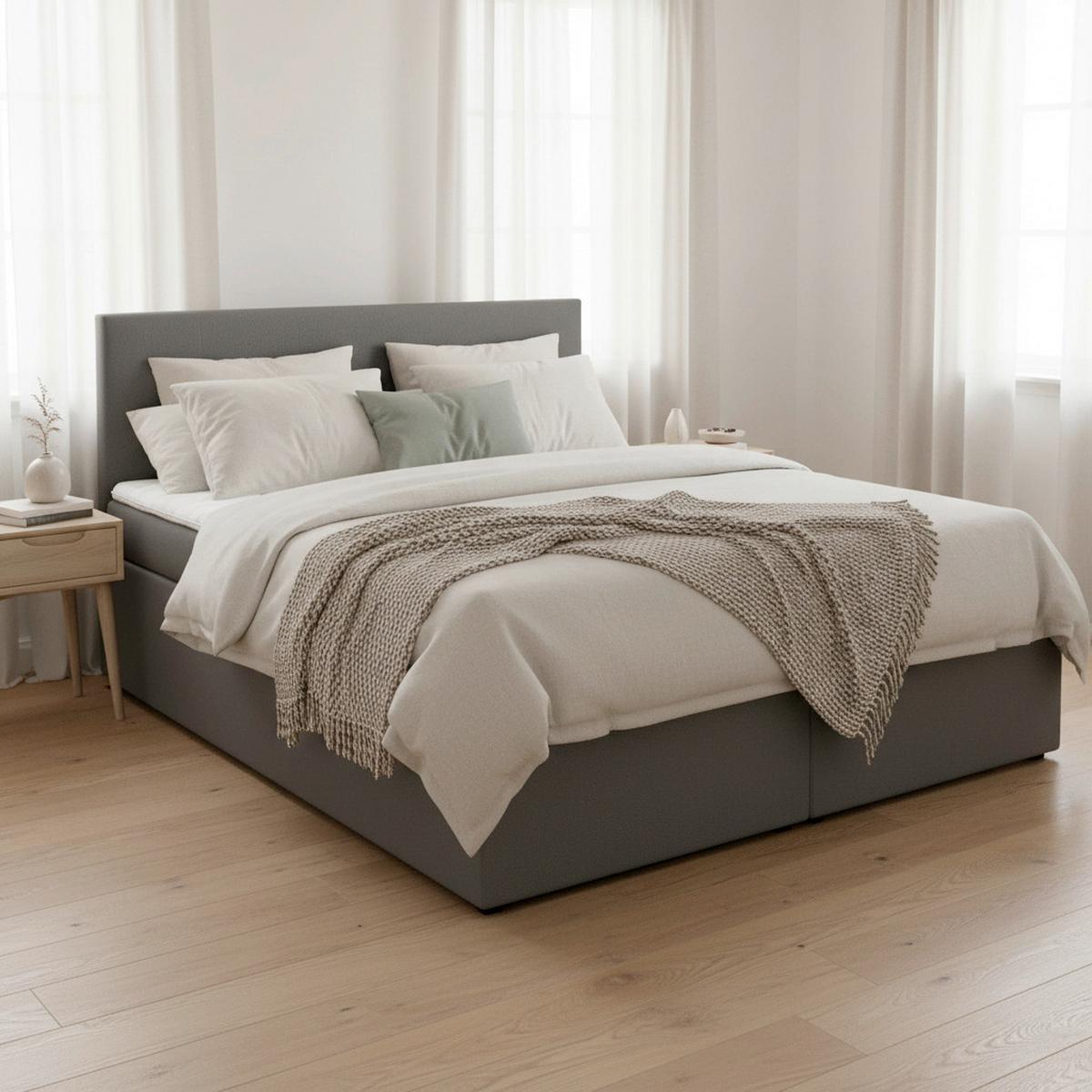 Boxbett Lucy Grau ca. 180x200 cm mit Topper - Anthrazit/Grau, MODERN, Holz/Holzwerkstoff (180/200cm) - Bessagi Home