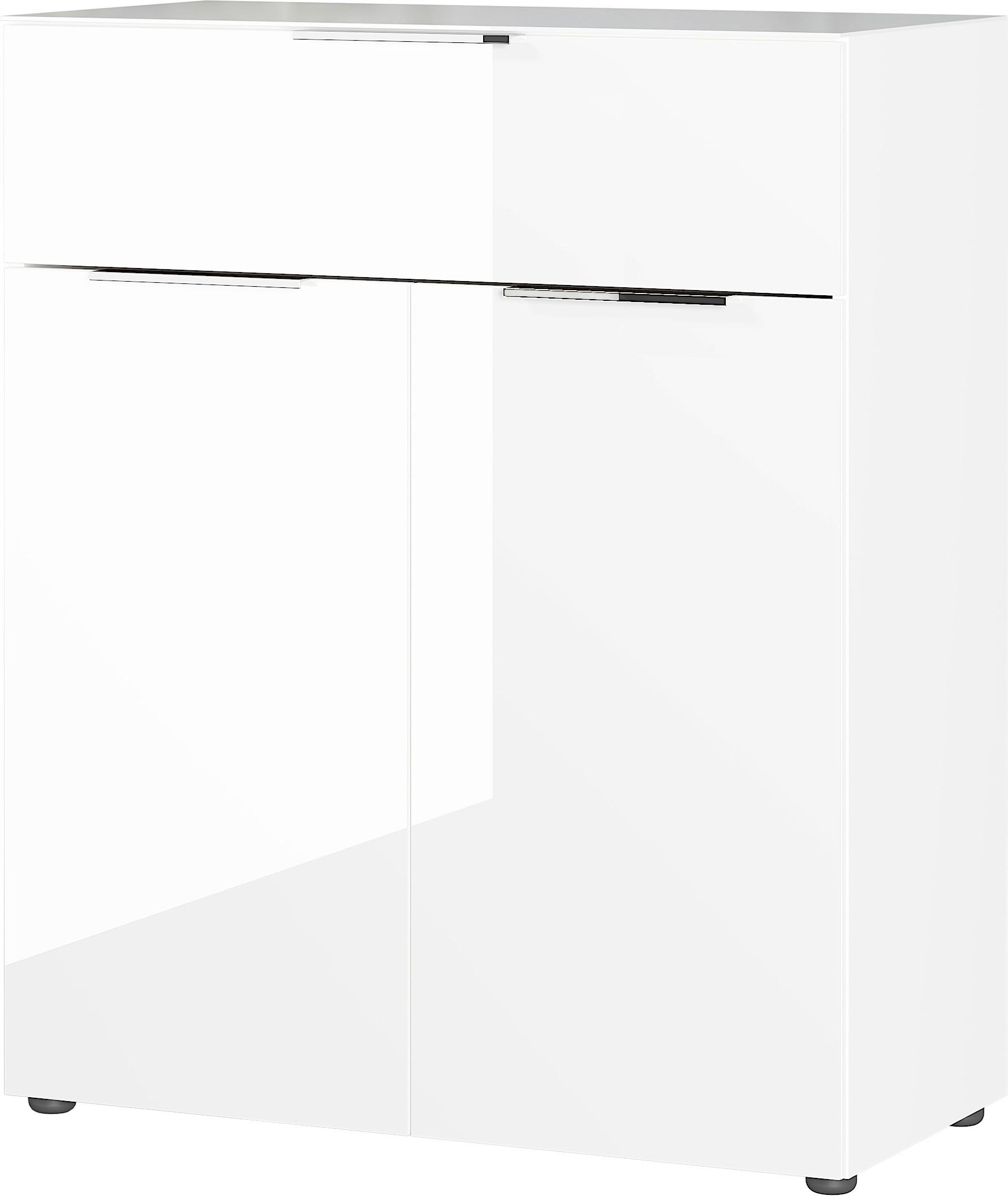 Kommode Oakland in Weiss - Weiss/Silberfarben, Modern, Glas/Holzwerkstoff (83/102/42cm) - Premium Living