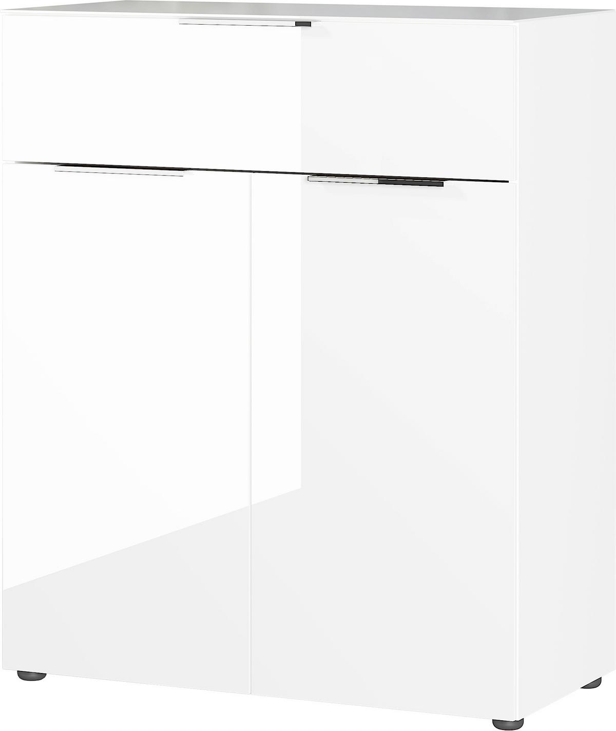 Kommode Oakland in Weiß - Silberfarben/Schwarz, MODERN, Glas/Holzwerkstoff (83/102/42cm) - Premium Living