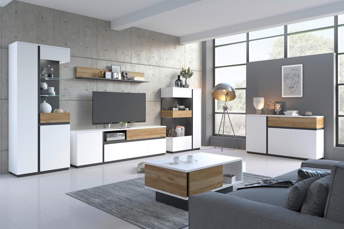 Komoda Novena - bijela/boje hrasta, Trend, drvni materijal/plastika (155/87/40cm) - Modern Living