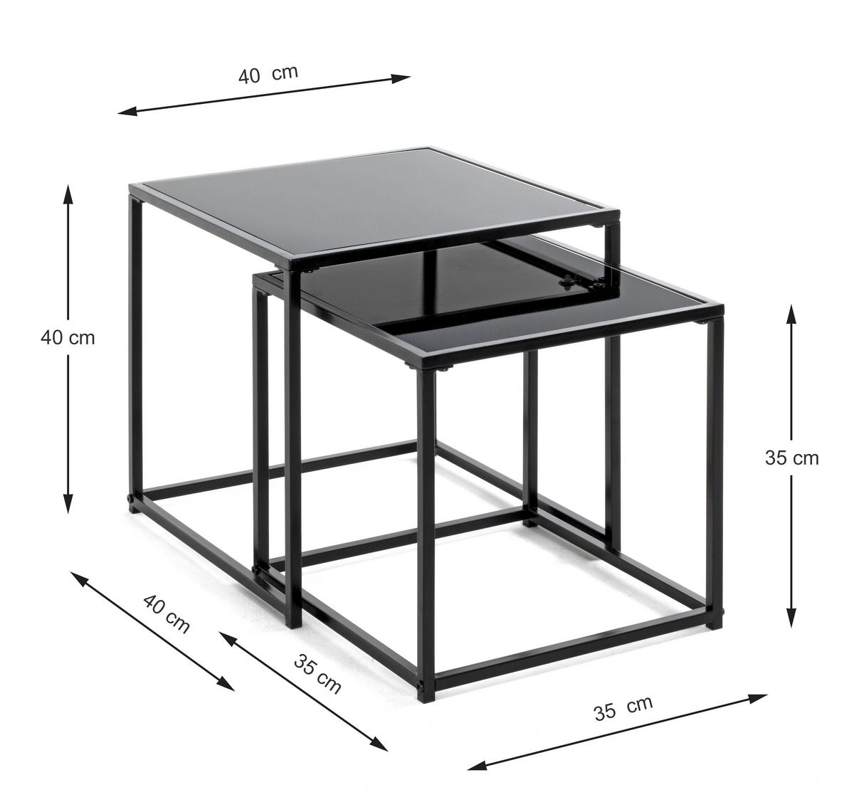 ZESTAW STOLIKÓW BOCZNYCH YORK - czarny, Design, metal/szkło (35-40/35-40/35-40cm)