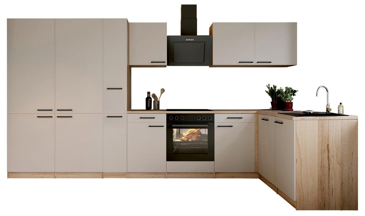 Eckküche Merle m. Geräten ca. 370x172cm Kaschmir - Kaschmir/Eichefarben, Trend, Holzwerkstoff/Metall (370/172cm) - Respekta