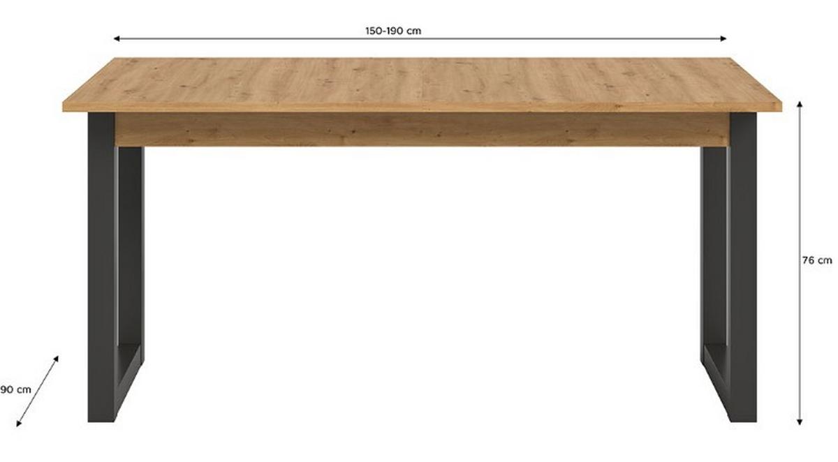 Raztegljiva Miza Seattle 150 Az, Barva Hrasta, Temno Siva - antracit/hrast artisan, Konvencionalno, leseni material (150-190cm) - MID.YOU