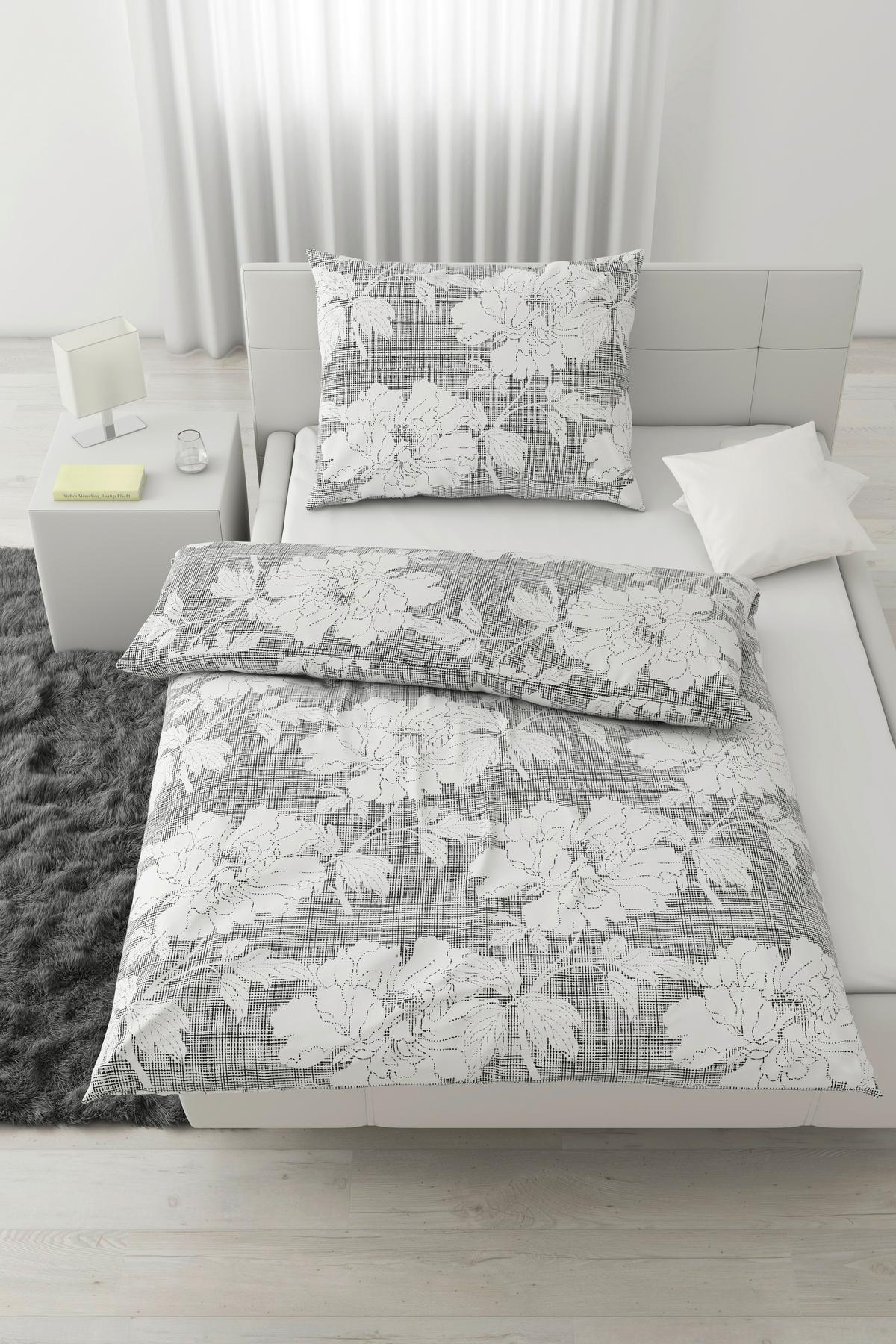 Lenjerie de pat Gundi, cca. 140x200/50x70 cm - alb/negru, Romantik / Landhaus, textil (140/200cm) - Mömax
