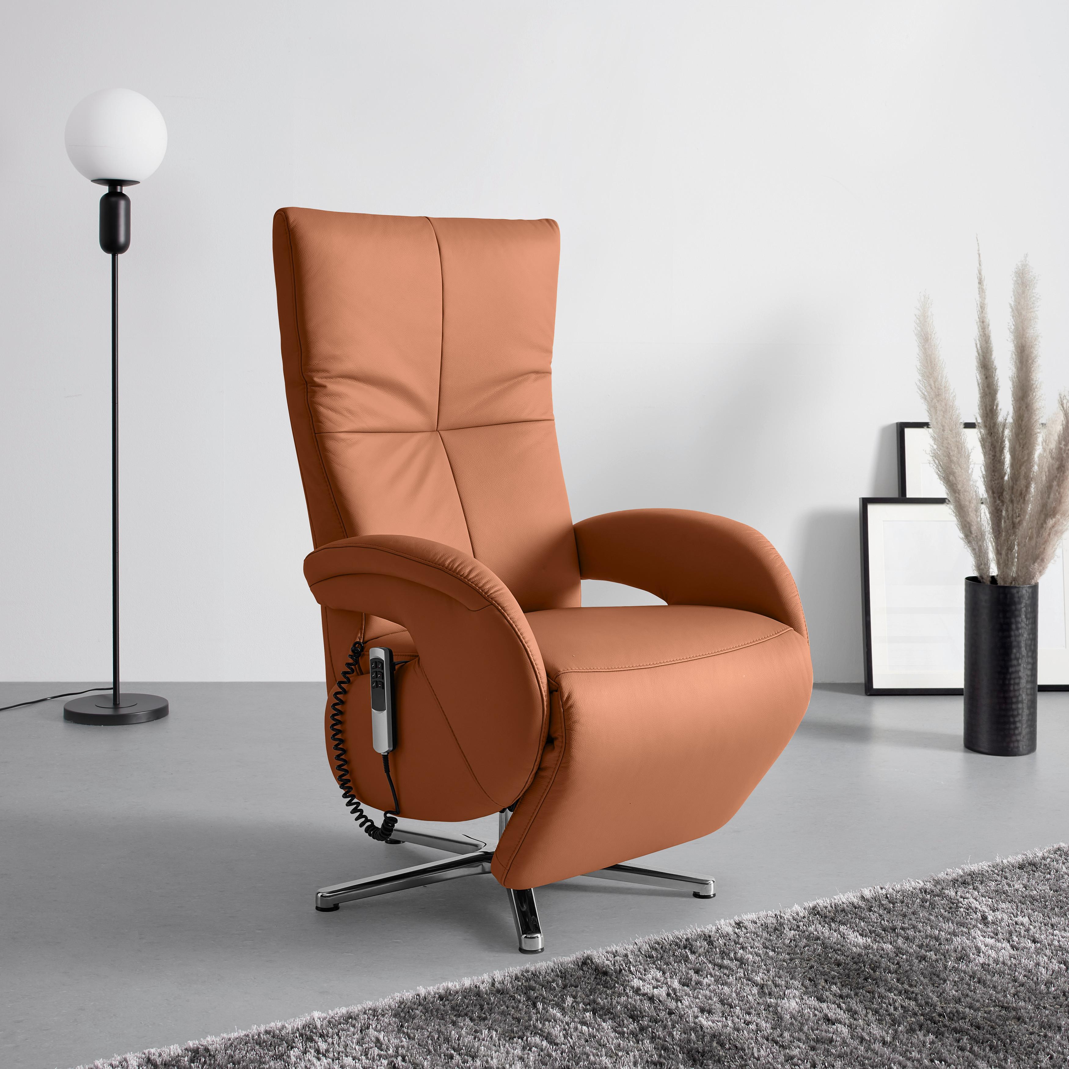 Relaxsessel Sitting 2 Aprikose - Chromfarben/Aprikose, MODERN, Leder (70/111/80cm) - Premium Living