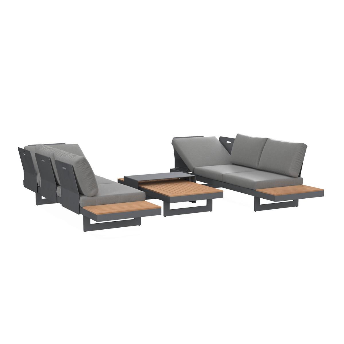 Loungegarnitur Sabrina Grau Metall/Outdoorstoff +Abdeckung - Dunkelgrau/Naturfarben, MODERN, Kunststoff/Textil (232/79/78cm) - Bessagi Garden