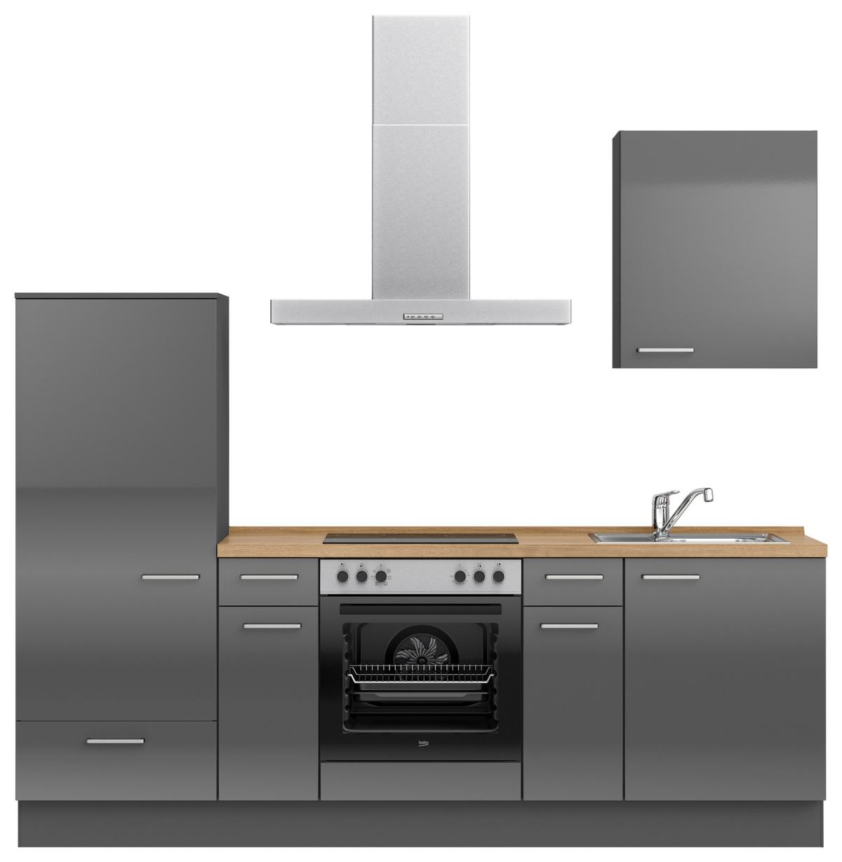 Küchenblock Flash Low m. Geräten Schieferfarben - Schieferfarben/Edelstahlfarben, MODERN, Holzwerkstoff/Metall (240cm) - Nobilia