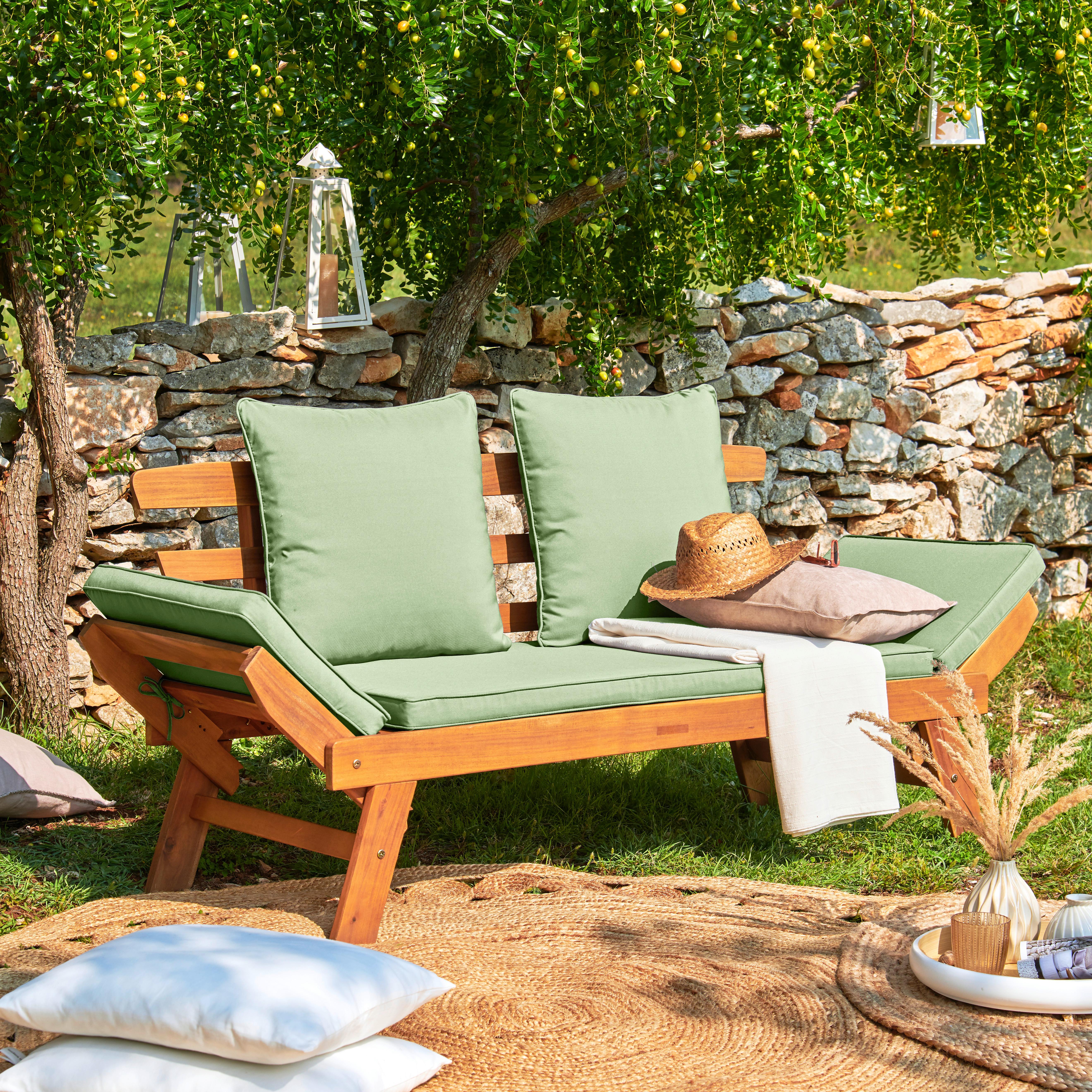 Gartenbank Mallorca Akazienfarben Akazie - Olivgrün/Akaziefarben, Modern, Holz (198/78/68cm) - Mömax