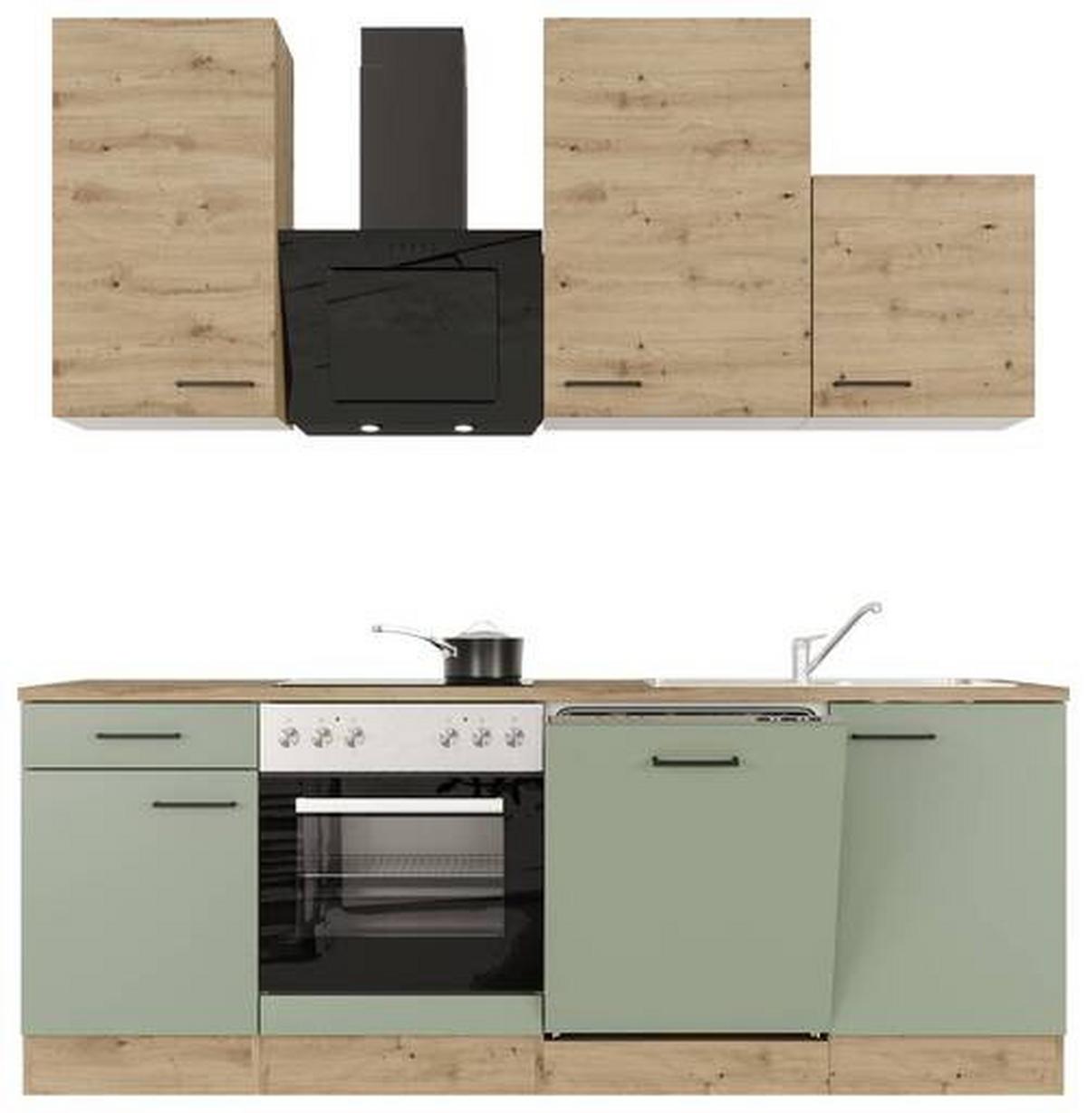 Kuhinjski Blok Cara, Zelena, Hrast - črna/zelena, Moderno, kovina/leseni material (220cm) - FlexWell