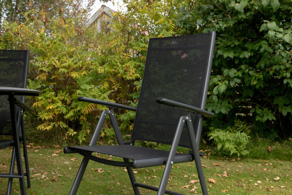 Gartentischgruppe Brekki Schwarz, pulverbeschichtet - Schwarz, KONVENTIONELL, Glas/Metall - Gardenson