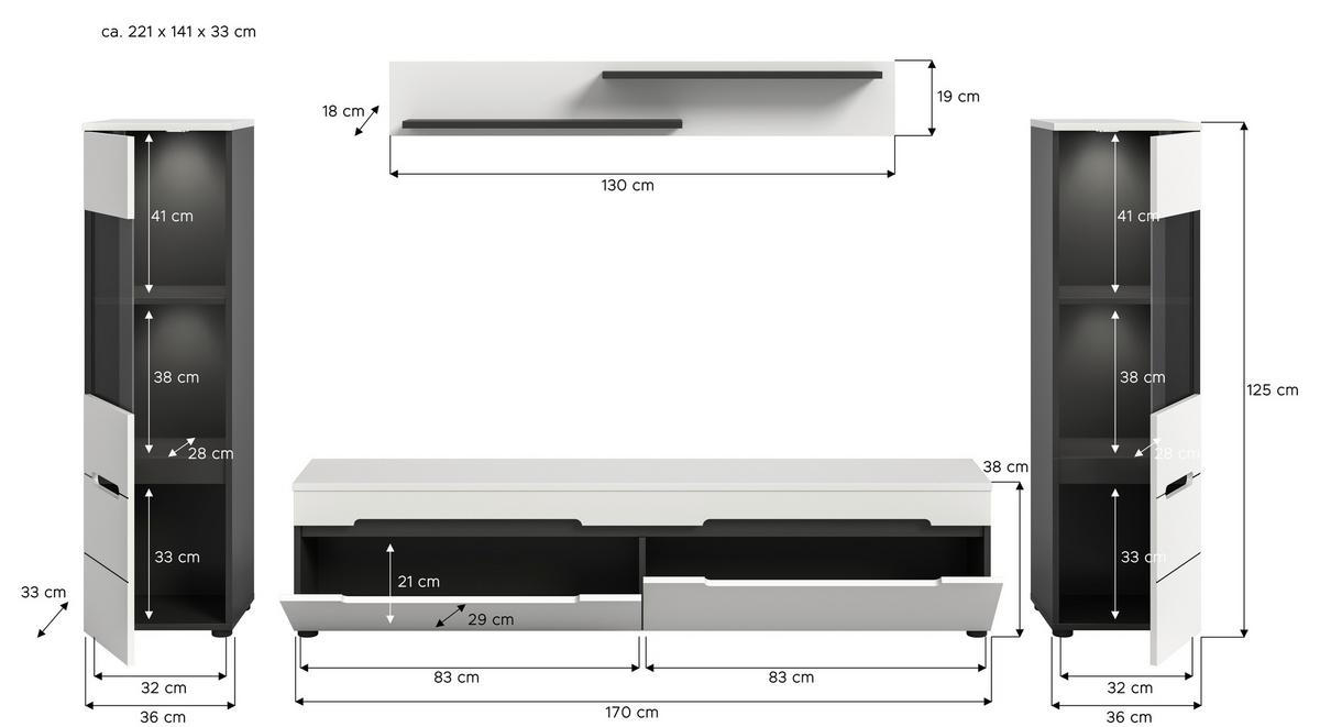 Dnevni Regal Canu, Bela, Siva, 4-Delni - črna/bela, Design, umetna masa/leseni material (272/141/33cm) - Livetastic
