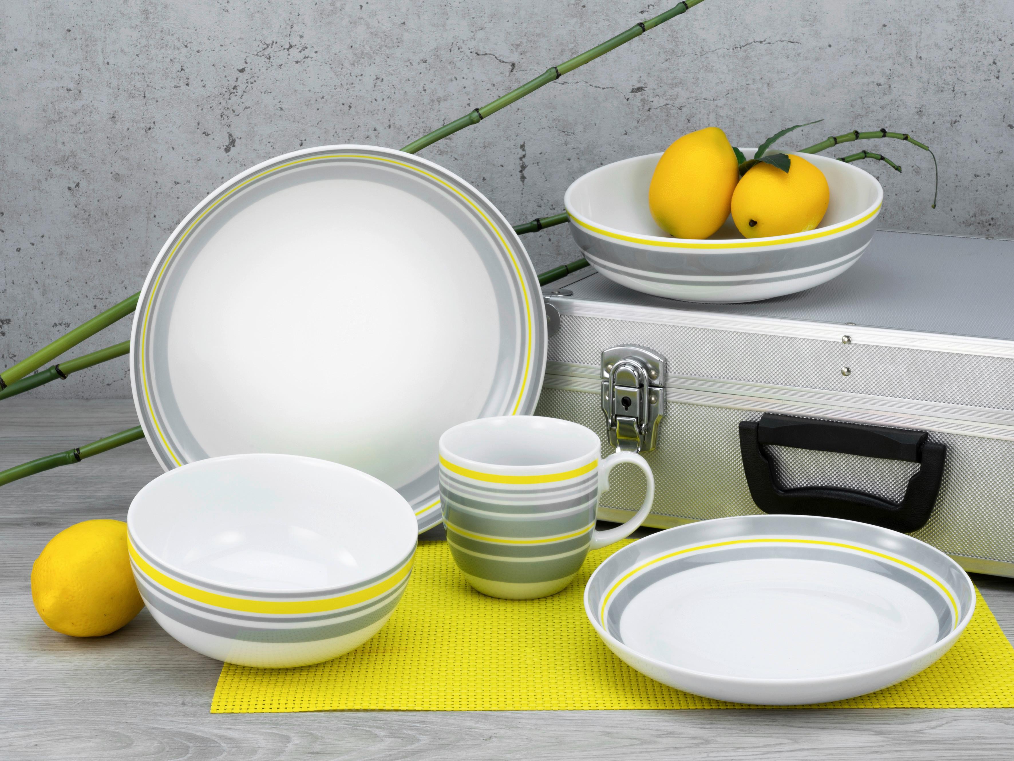 SERWIS OBIADOWO-ŚNIADANIOWY ALLROUND - biały/szary, Trend, ceramika (37,5/23/30,5cm) - Creatable