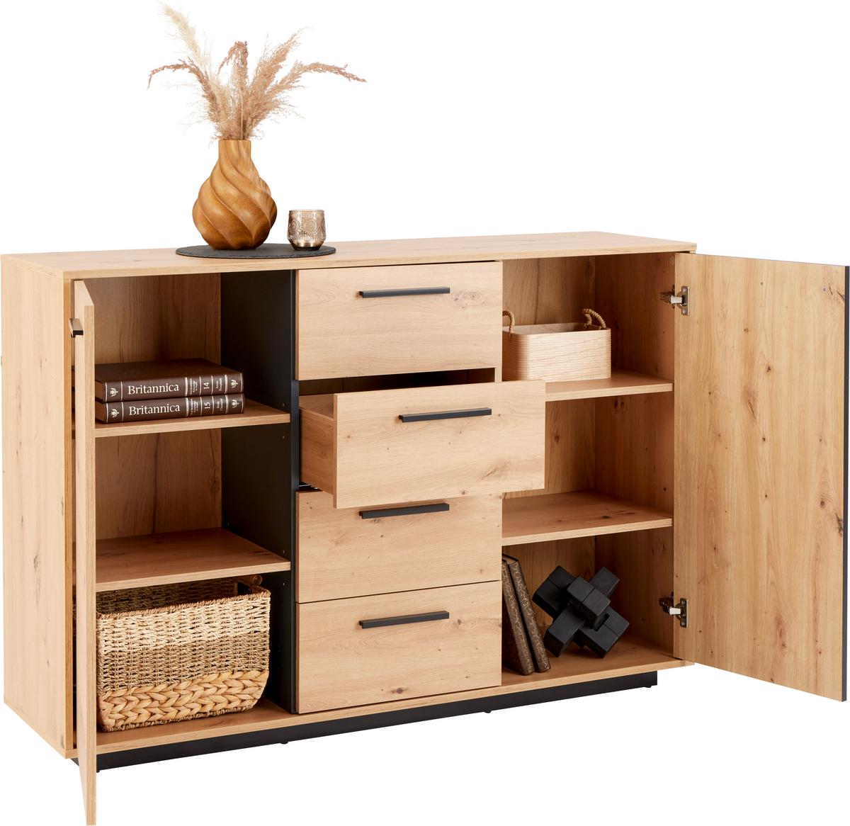 Komoda Lukas - hrast Artisan/crna, Trend, drvni materijal/plastika (133,6/95,4/40,2cm) - Modern Living