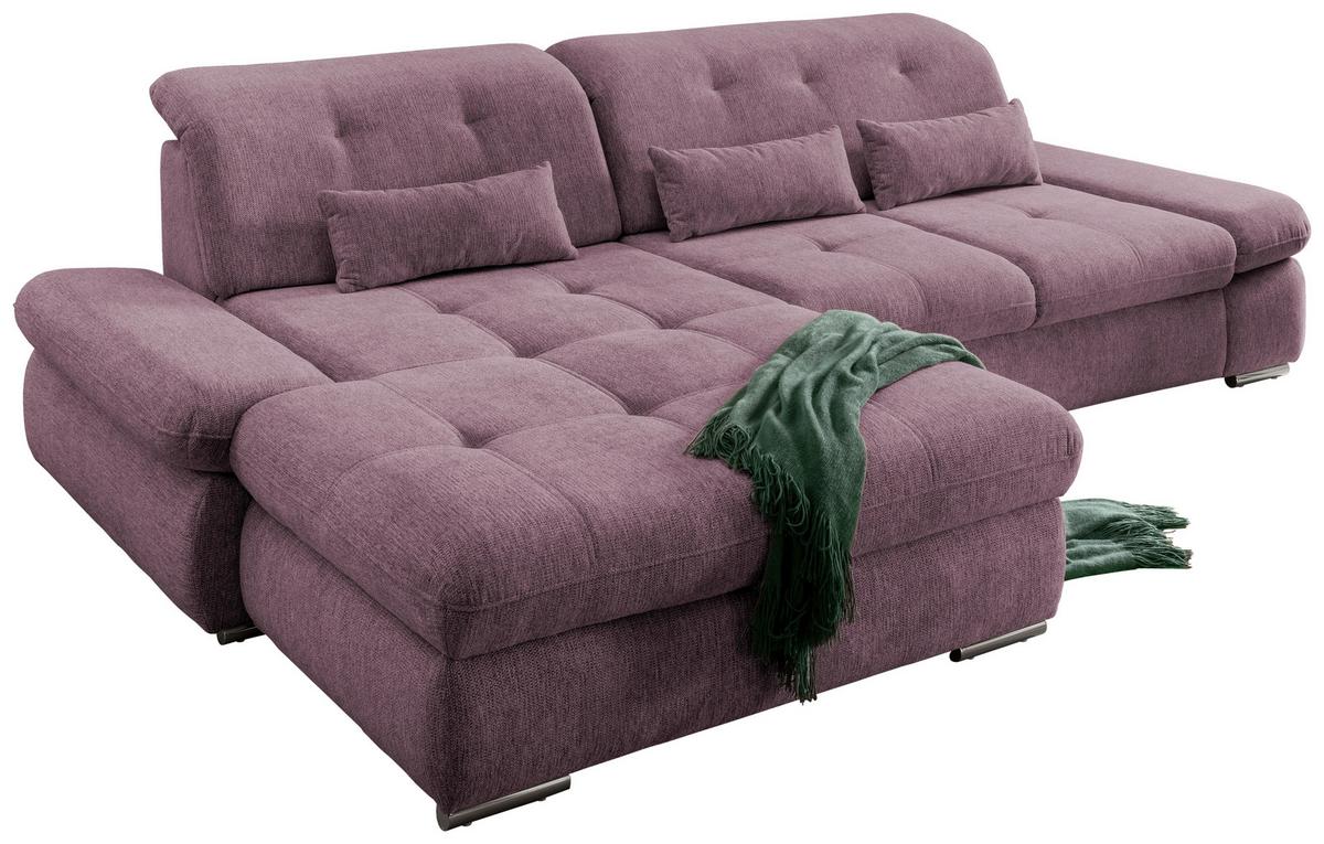 Wohnlandschaft Dalida Brombeere Chenille - Chromfarben/Brombeere, Design, Textil/Metall (196/300cm) - Livetastic