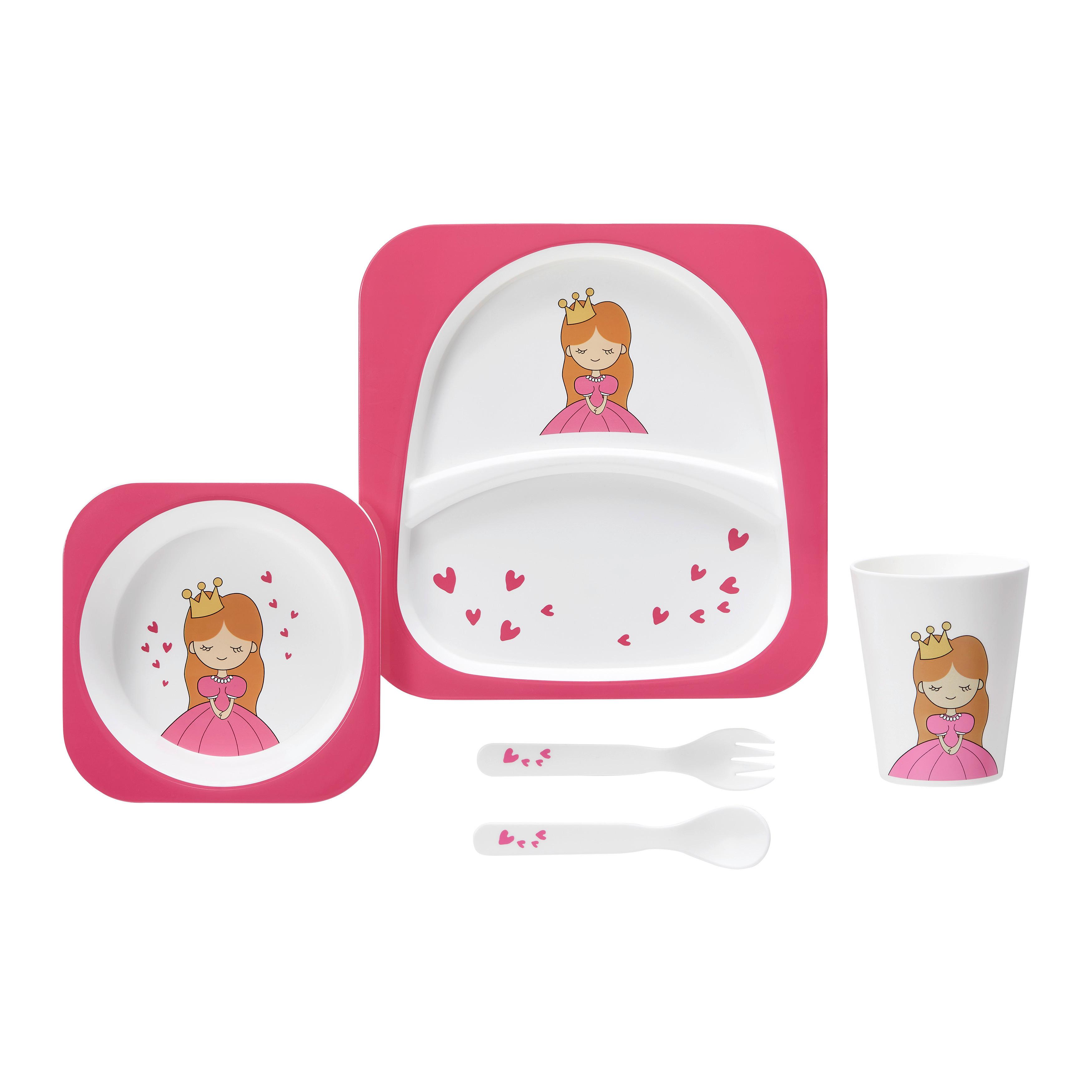 Kindergeschirrset Marlon Pink/Weiß, 5-teilig - Pink/Weiß, KONVENTIONELL, Kunststoff (21,2/21,2/2,1cm) - Mömax