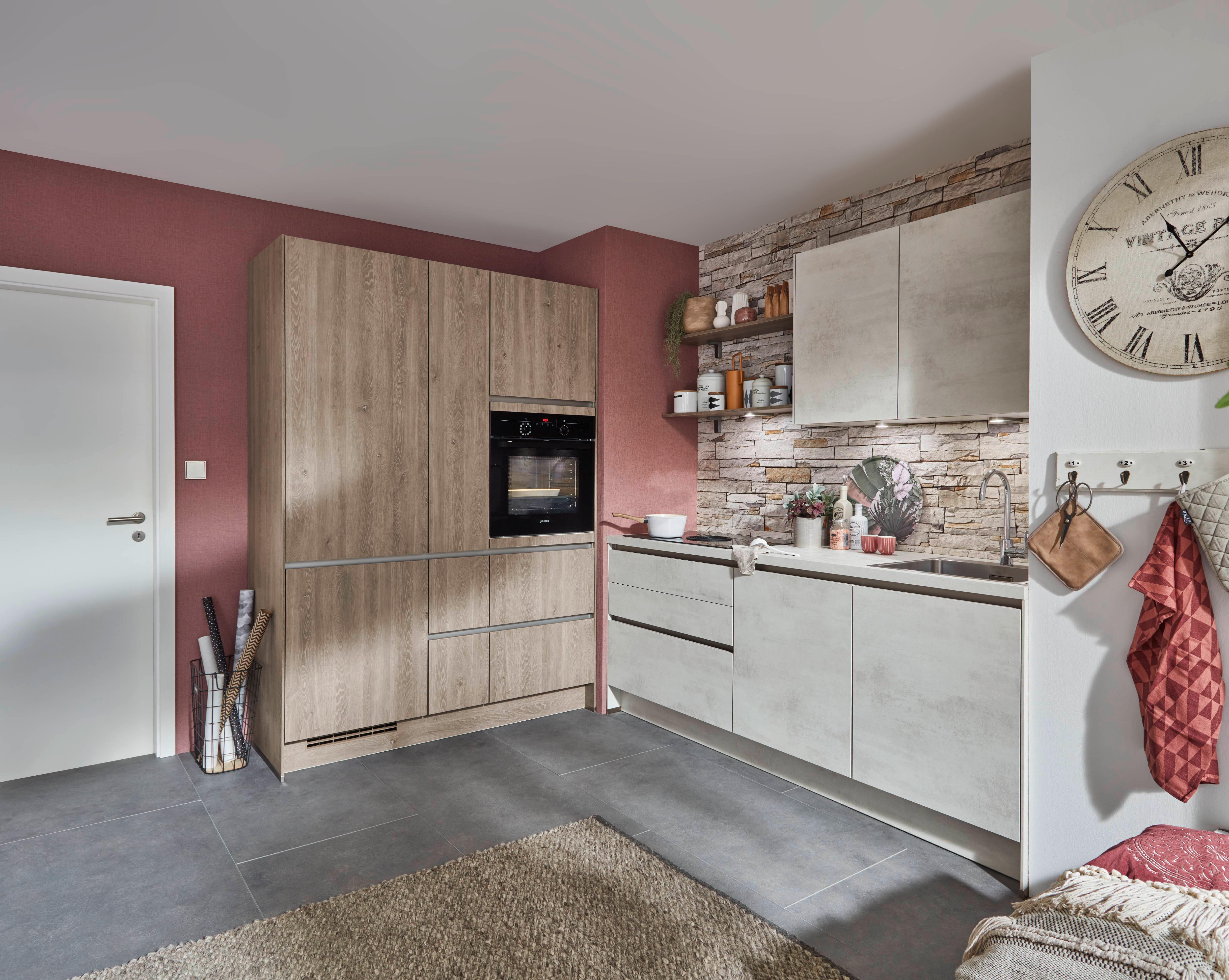 Bucătărie la comandă Riva - gri, Modern, material pe bază de lemn (217,5/277cm) - Nobilia