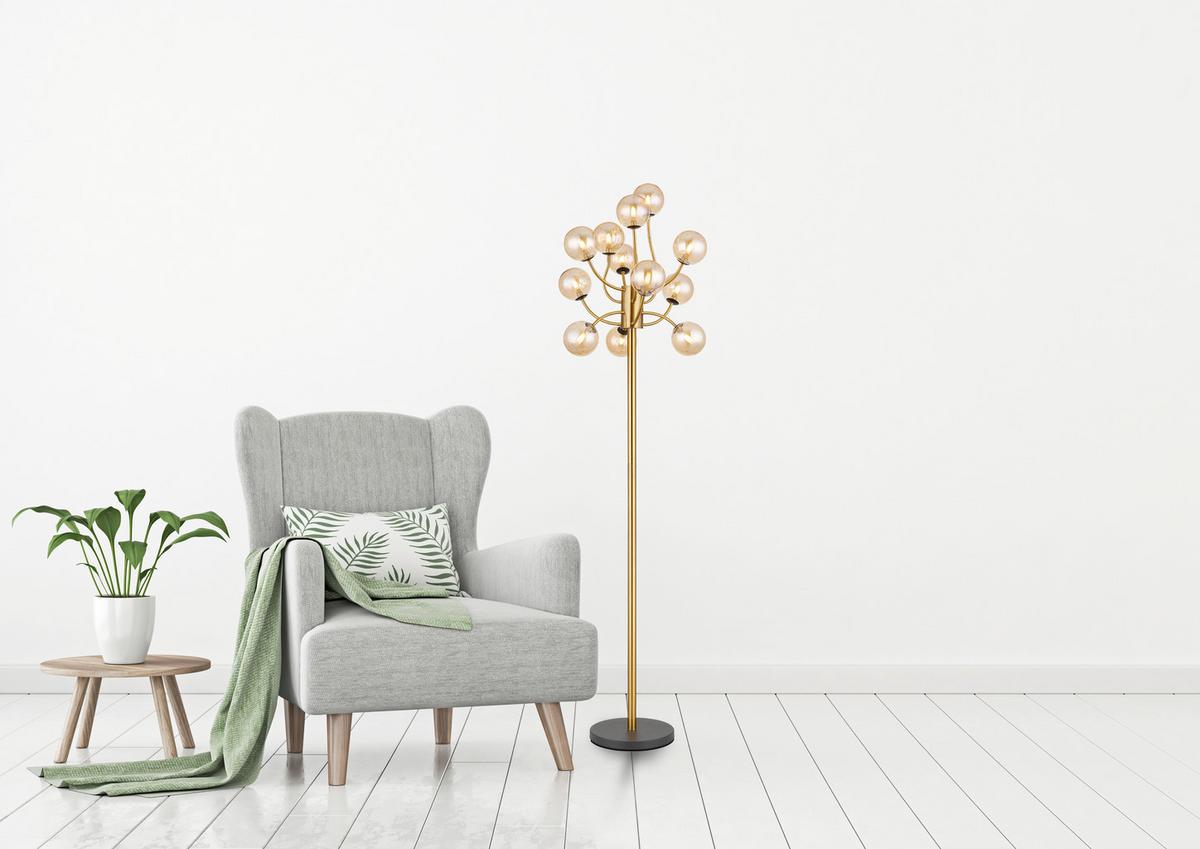 LED-Stehleuchte Calvin Gold-/Messingfarben max. 3,5 W - Messingfarben/Goldfarben, Basics, Glas/Metall (62/200cm)