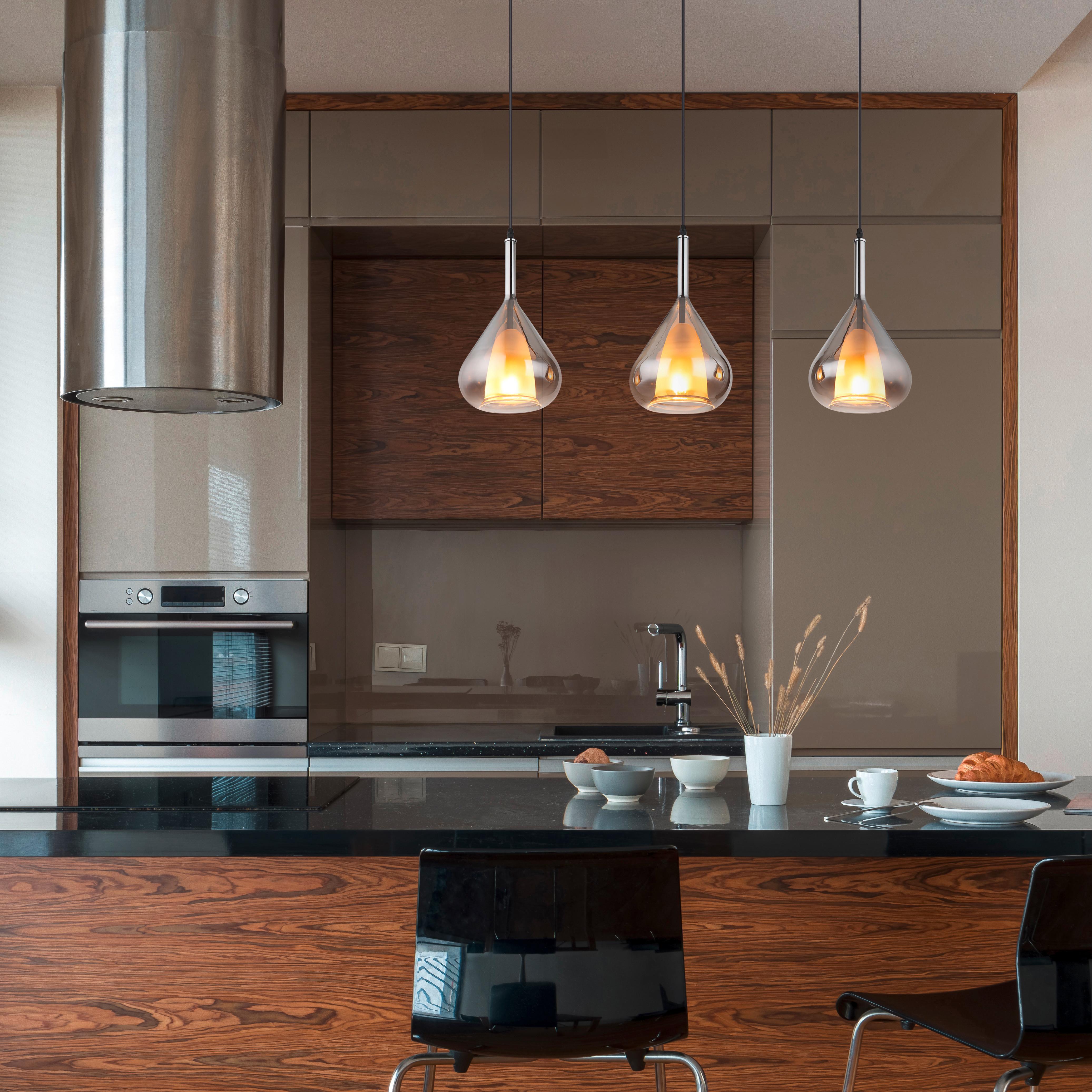 Hängeleuchte Greeky Grau/Schwarz max. 60 Watt - Schwarz/Grau, Design, Glas/Metall (90/20/140cm) - Globo