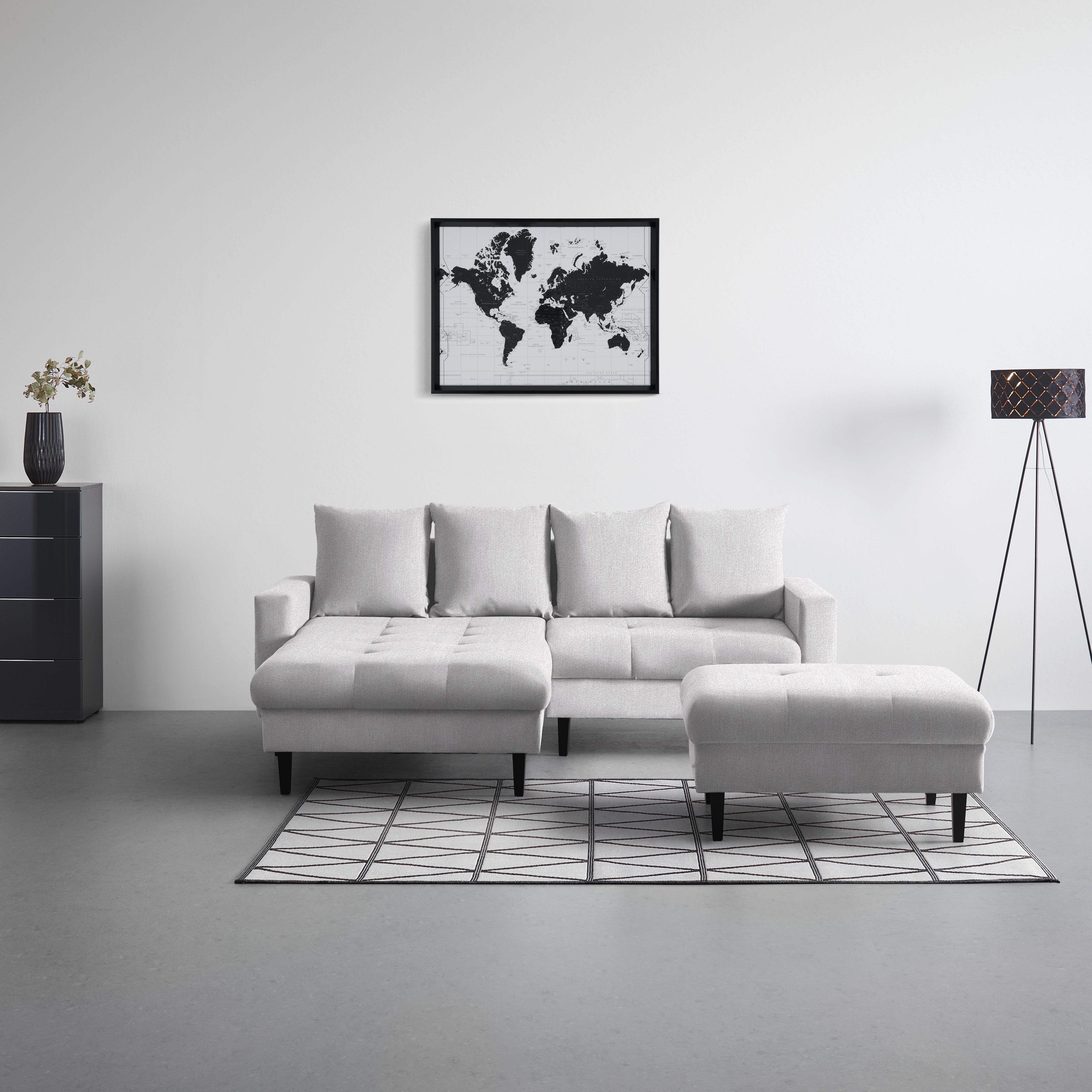 Hocker Boston Silberfarben - Silberfarben/Schwarz, KONVENTIONELL, Holz/Textil (93/46/75cm) - Based