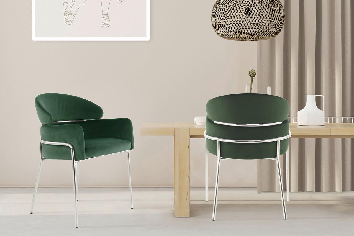 Karosszék Elva 100 - ezüstszínű/zöld, Modern, textil/fém (58/79/57cm) - Kayoom