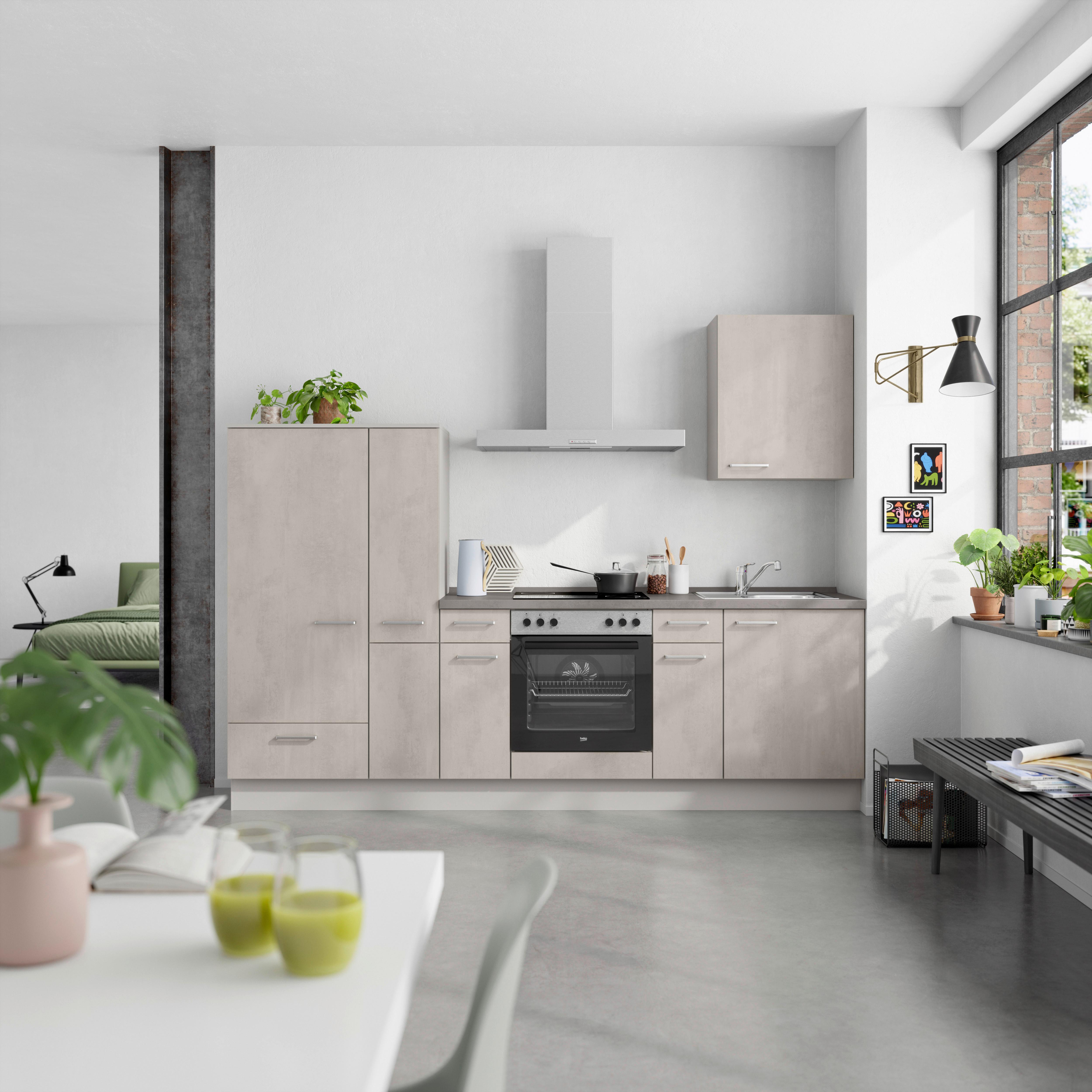 Küchenblock Riva Low m. Geräten Grau - Schieferfarben/Edelstahlfarben, MODERN, Holzwerkstoff/Metall (270cm) - Nobilia