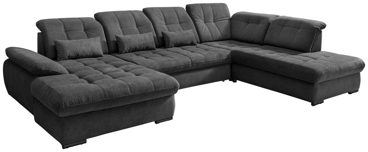 Wohnlandschaft Rigatti Anthrazit Chenille Bettkasten - Anthrazit/Schwarz, MODERN, Textil/Metall (184/387/252cm) - Livetastic