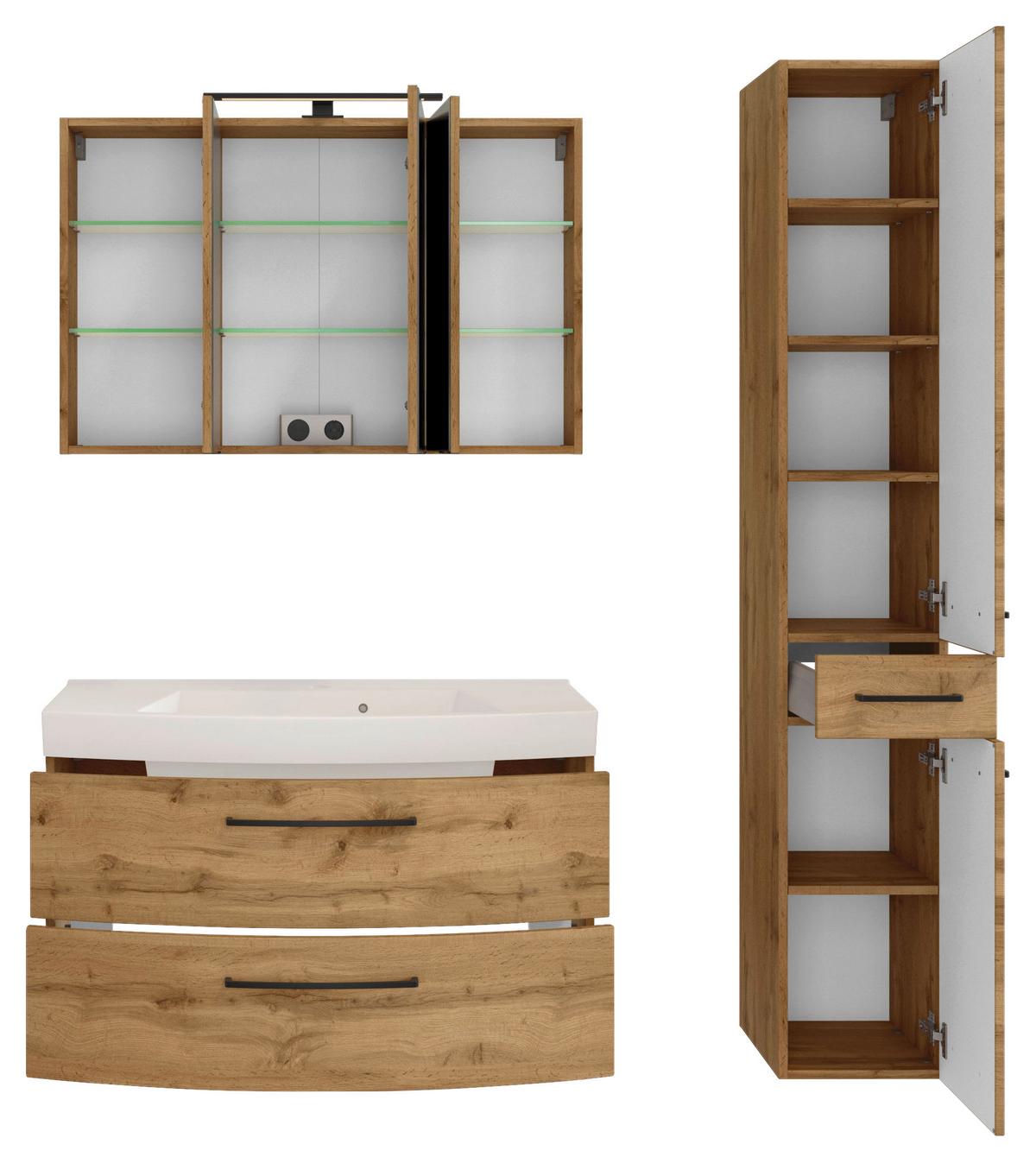 Badezimmer Manchester 3-tlg. ca. 130 cm Eiche Wotan - Eichefarben/Weiß, MODERN, Holzwerkstoff/Stein (130cm) - Held