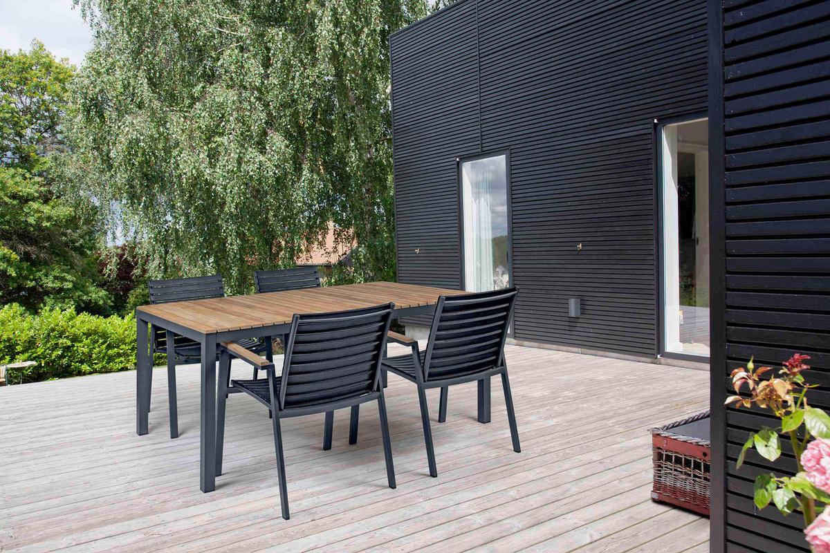 Gartensessel Mood Extreme Anthrazit/Teakholz stapelbar - Anthrazit/Schwarz, KONVENTIONELL, Holz/Kunststoff (56,5/84/62cm) - Gardenson
