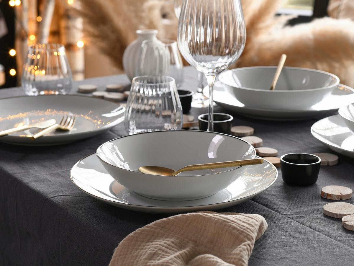 Jedilni Servis Luna Black Line, 18-Delni - črna/bela, Basics, keramika - Creatable