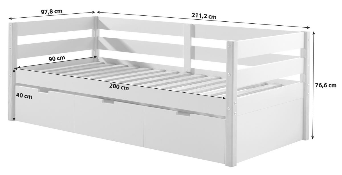 Ausziehbett Holz Margrit ca. 90x200 cm Weiß - Weiß/Kieferfarben, MODERN, Holz/Holzwerkstoff (90/200cm) - MID.YOU