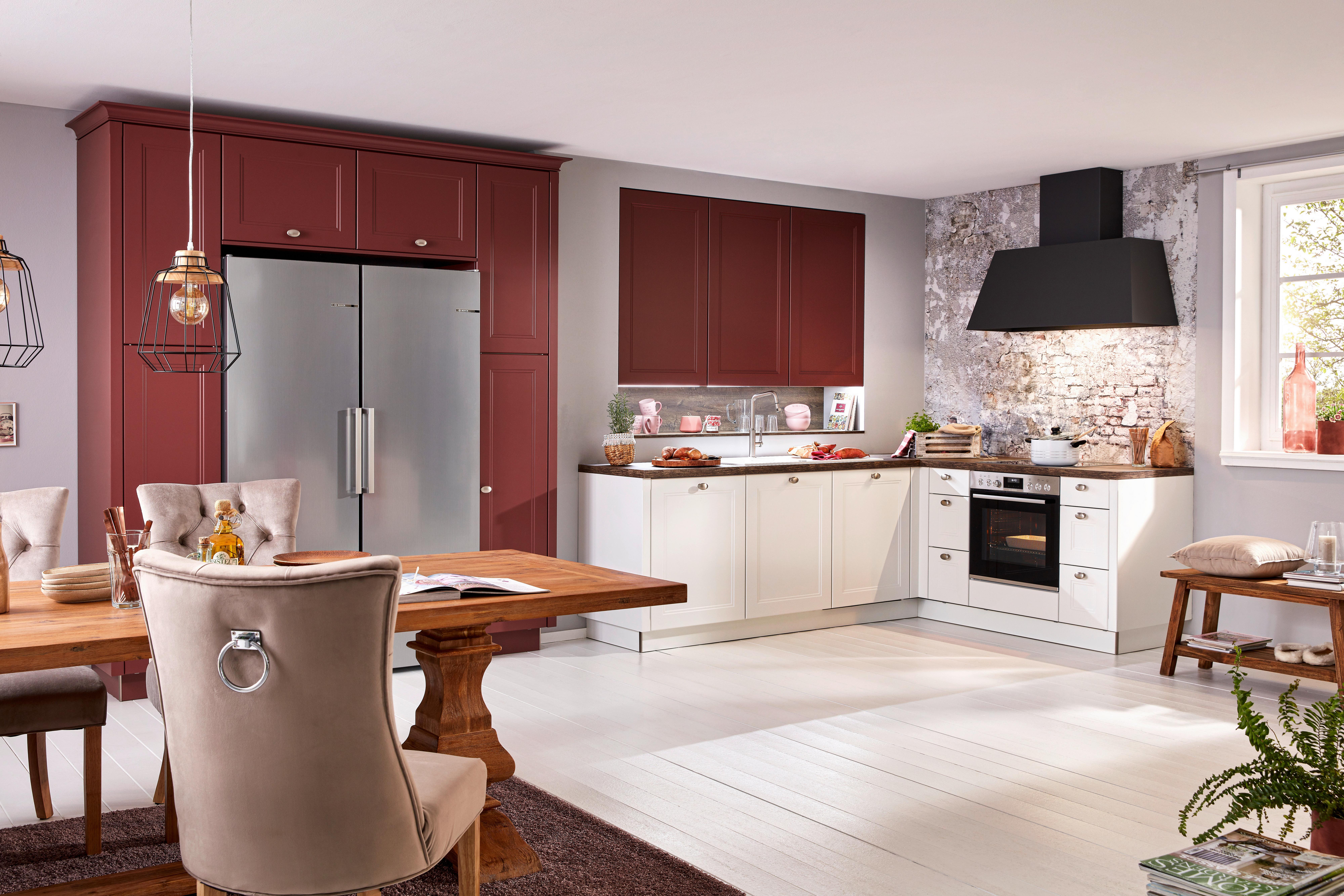 Eckküche Windsor in Rot/Weiß - Rot/Weiß, ROMANTIK / LANDHAUS, Holzwerkstoff (490/227,5cm) - Nolte Küchen