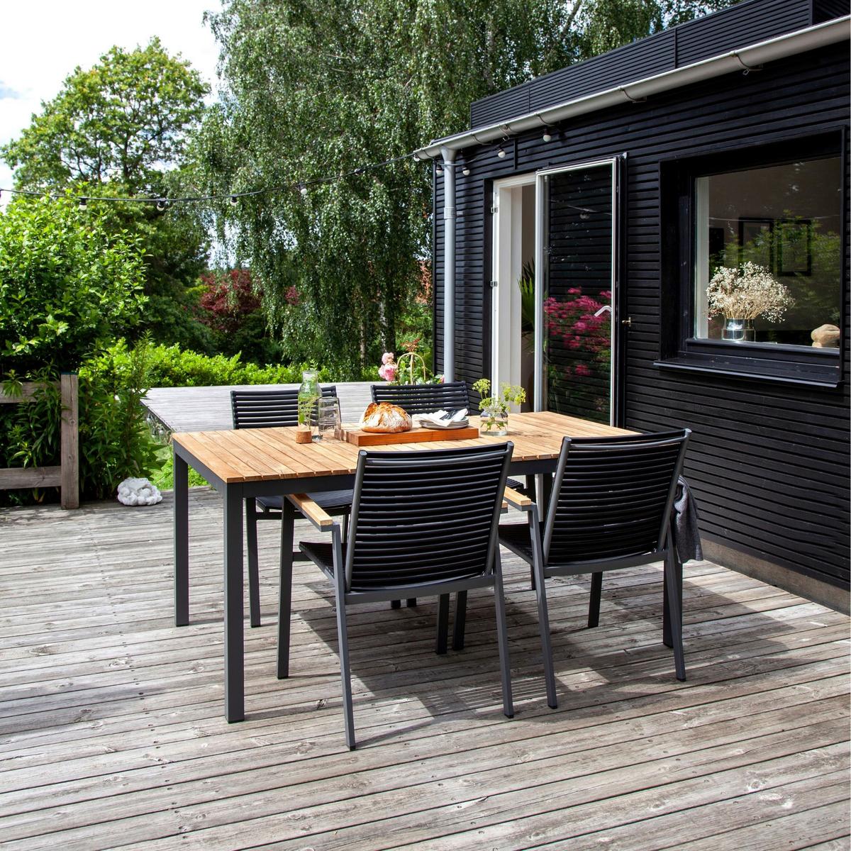 Gartentischgruppe Mood Extreme 5-tlg. Anthrazit/Teak - Anthrazit/Schwarz, Natur, Holz/Kunststoff (56,5/84/62cm) - Gardenson