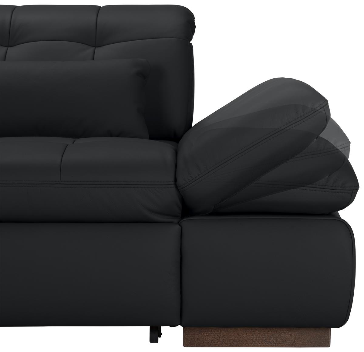 Wohnlandschaft Sanfino Leder Schwarz - Chromfarben/Schwarz, KONVENTIONELL, Leder/Metall (199/79-96/305cm) - Premium Living