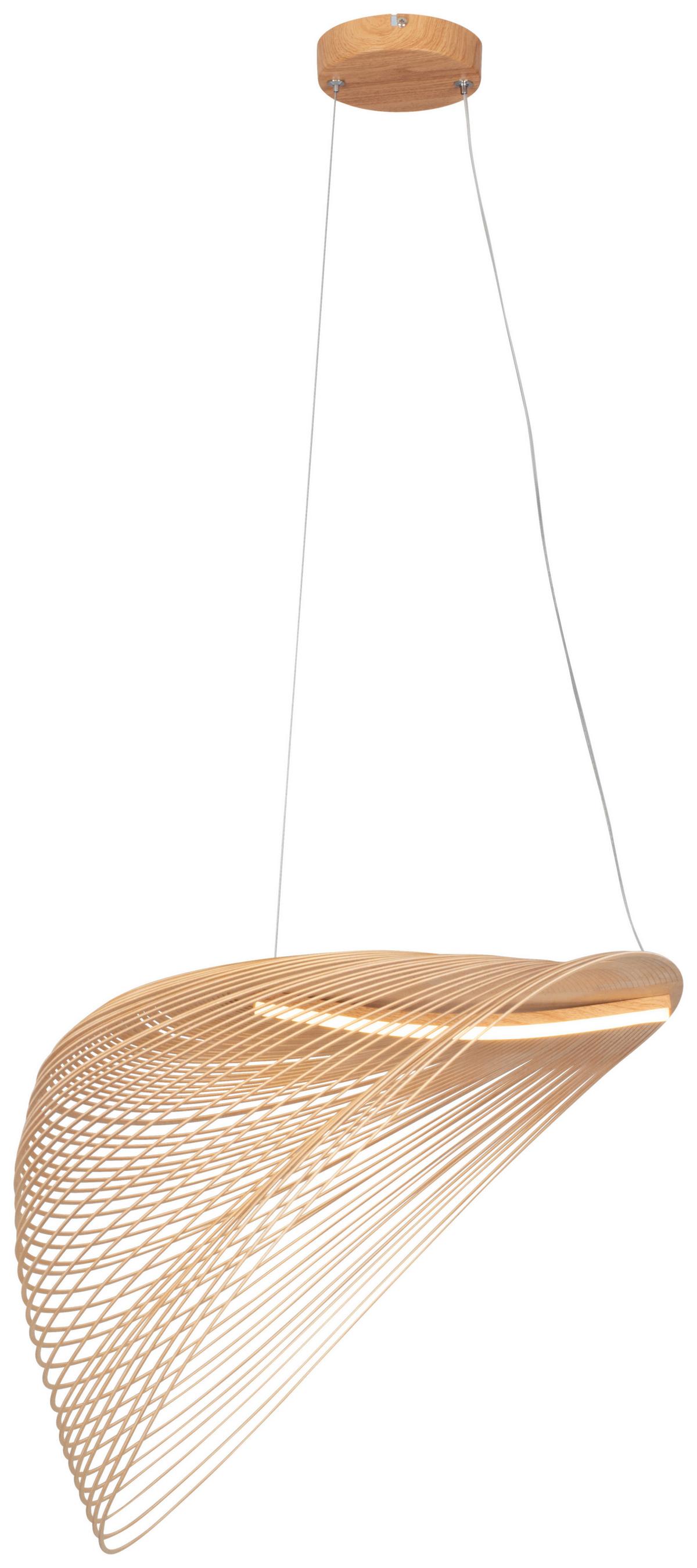 LAMPA WISZĄCA LED MAILAND - kolor dębowy/kolor naturalny, Trend, materiał drewnopochodny/metal (60/38/163,5cm) - Novel