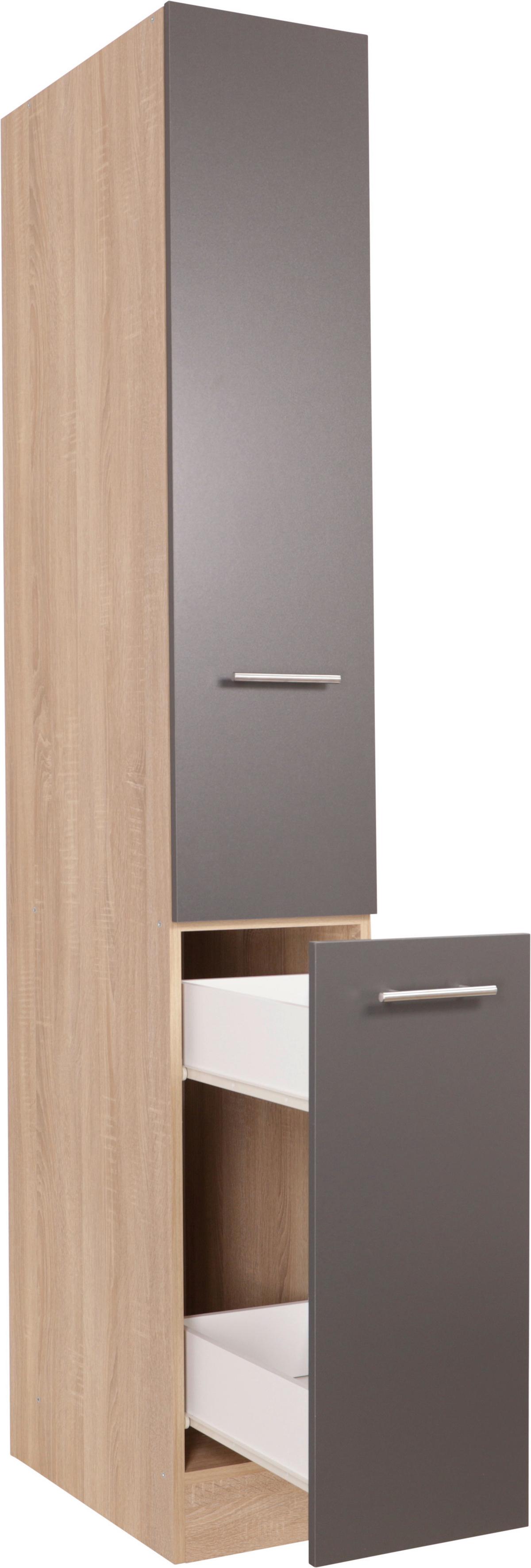 Apothekerschrank MERLE Grau/Eichefarben - Eichefarben/Silberfarben, Basics, Holzwerkstoff/Metall (30/200/60cm) - Respekta