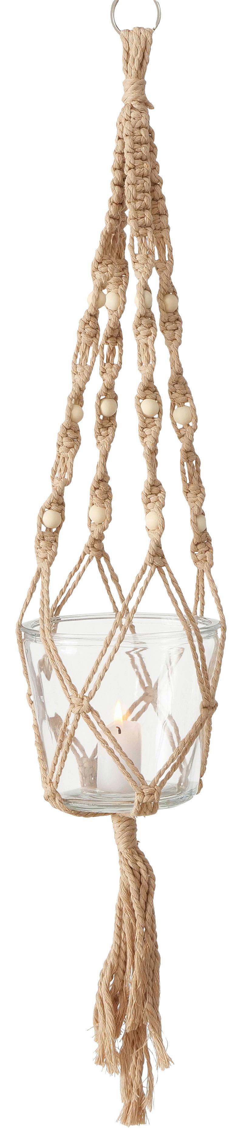 Pflanztopf Makramee I in Beige - Beige, Romantik / Landhaus, Glas/Naturmaterialien (80cm) - Modern Living