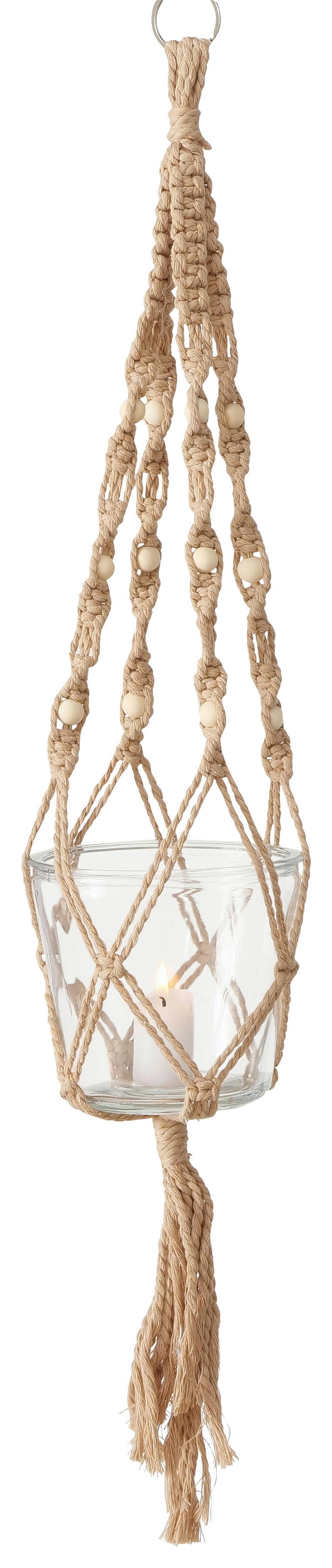 Pflanztopf Makramee I in Beige - Beige, Romantik / Landhaus, Glas/Naturmaterialien (80cm) - Modern Living