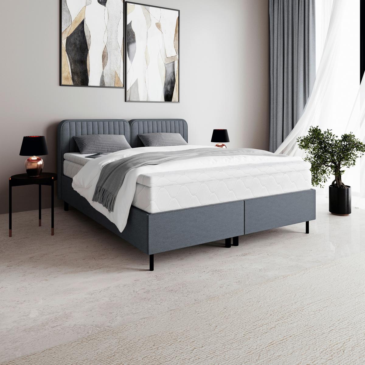 Boxbett Livetto Anthrazit ca. 180x200cm - Anthrazit/Schwarz, KONVENTIONELL, Holz/Textil (180/200cm) - Mömax