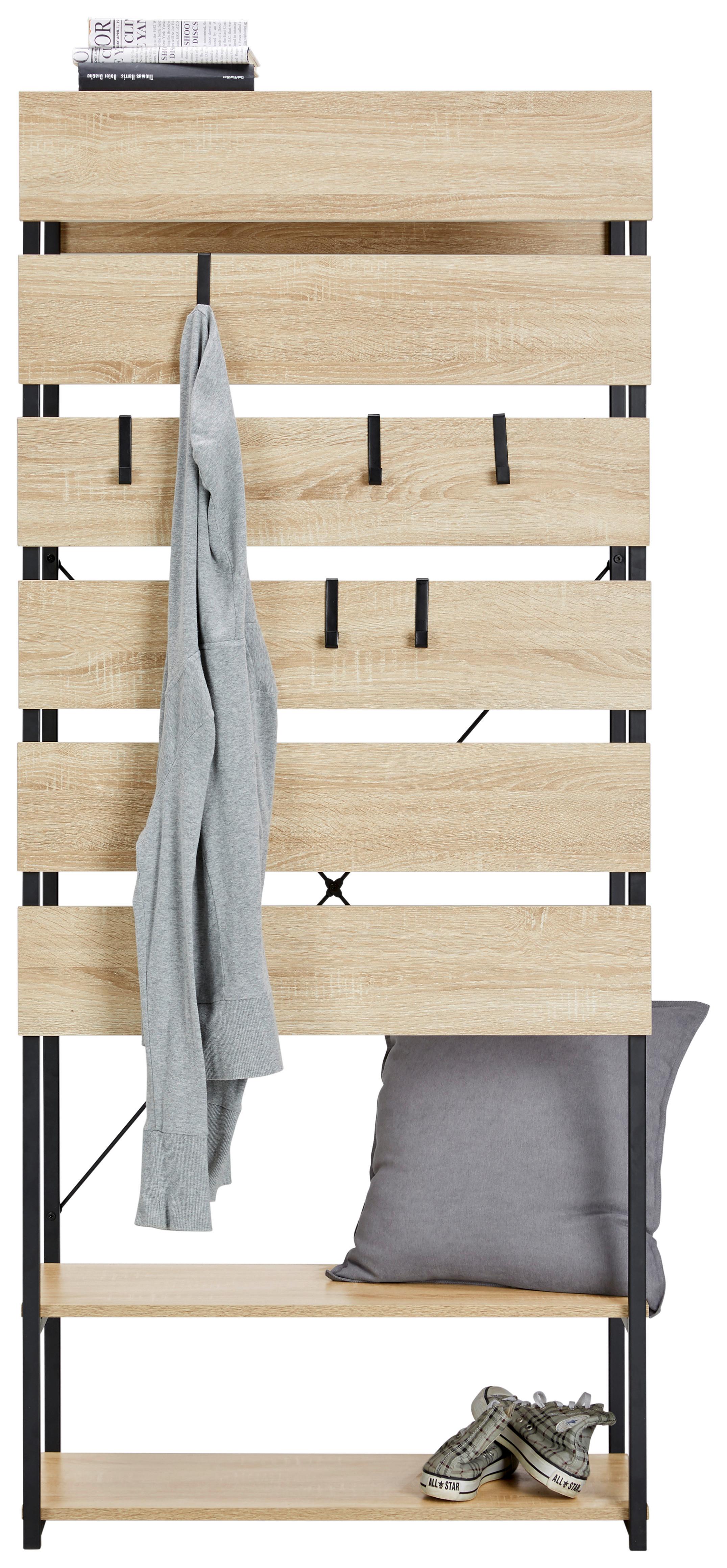 Garderobe in Sanoma Eiche - Schwarz/Sonoma Eiche, Modern, Holzwerkstoff/Metall (75/175/38cm) - Modern Living