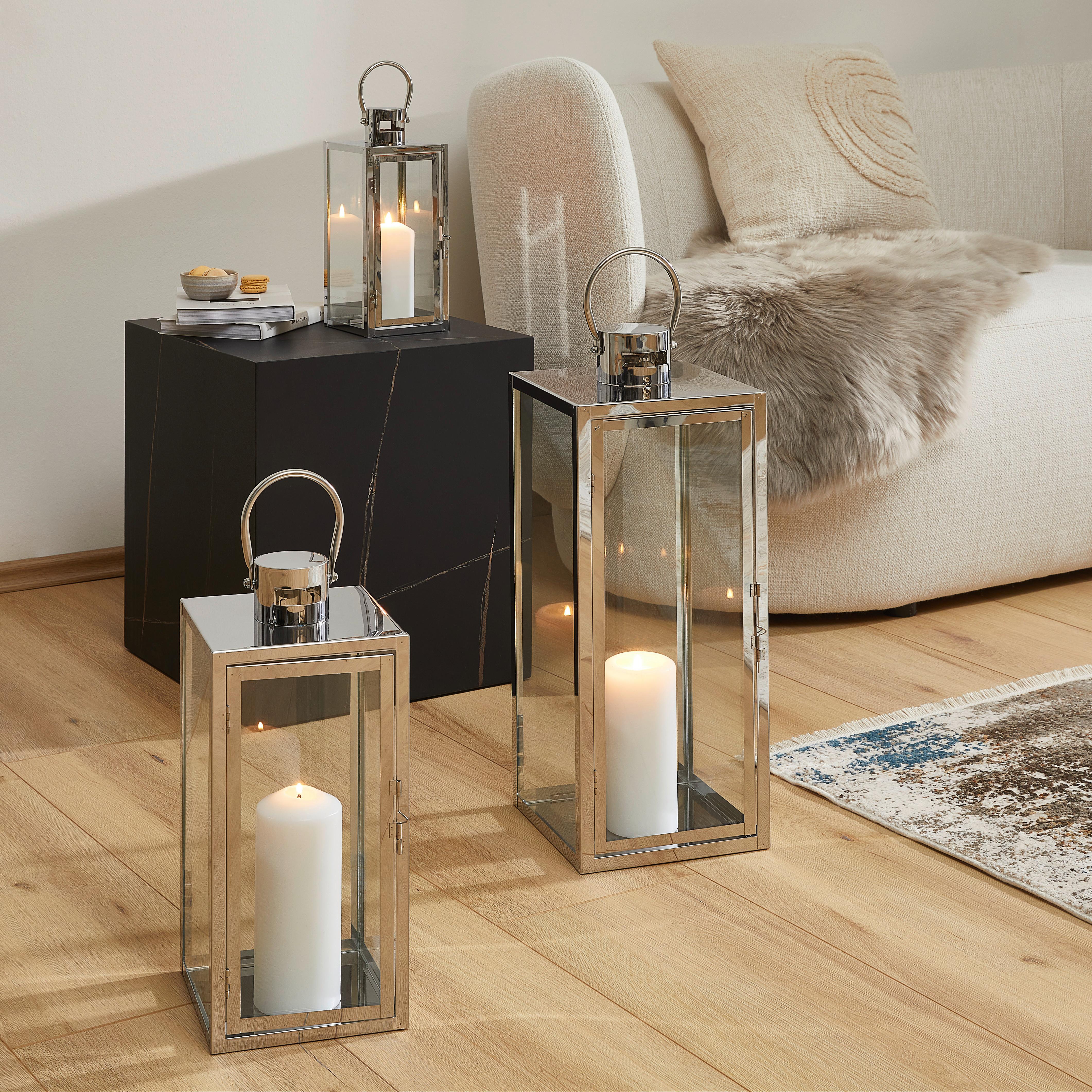LATARNIA XL07201-SET3 - kolor srebrny/kolor chromowy, Lifestyle, metal/szkło (17/40/17cm) - Ambia Home