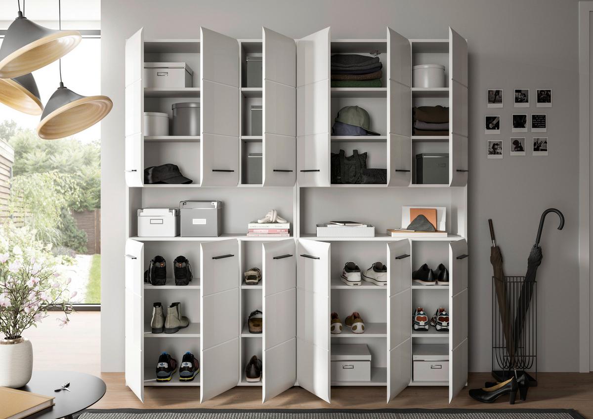 Hochschrank Ice ca. 180x185 cm Weiß - Weiß Hochglanz/Silberfarben, MODERN, Holzwerkstoff/Kunststoff (180/185/30cm) - MID.YOU