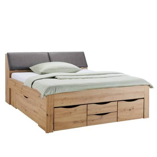 Stauraumbett in Eiche Artisan ca. 180x200cm - Eiche Artisan/Grau, KONVENTIONELL, Holzwerkstoff/Textil (180/200cm) - Mömax