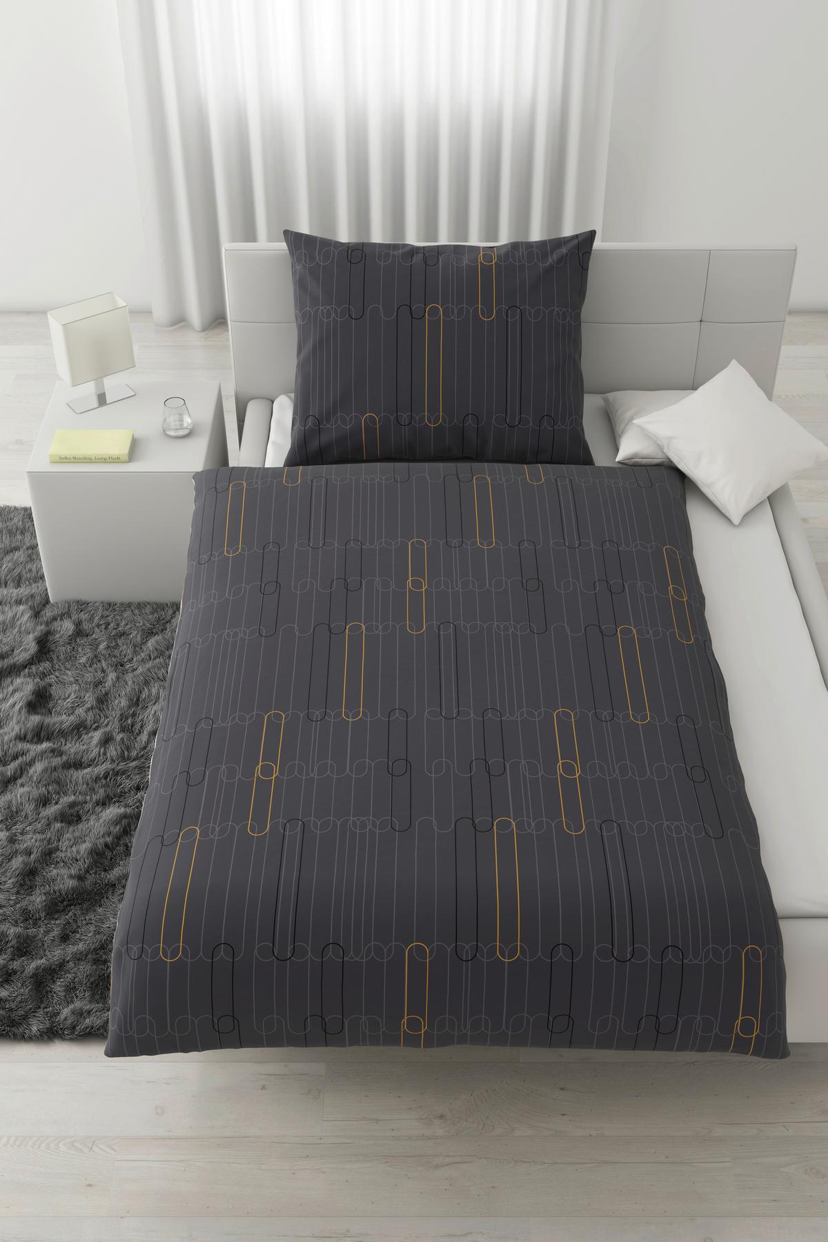 linge de lit CHAINS - Anthrazit/Gelb, Konventionell, Textil (160/210cm) - Modern Living