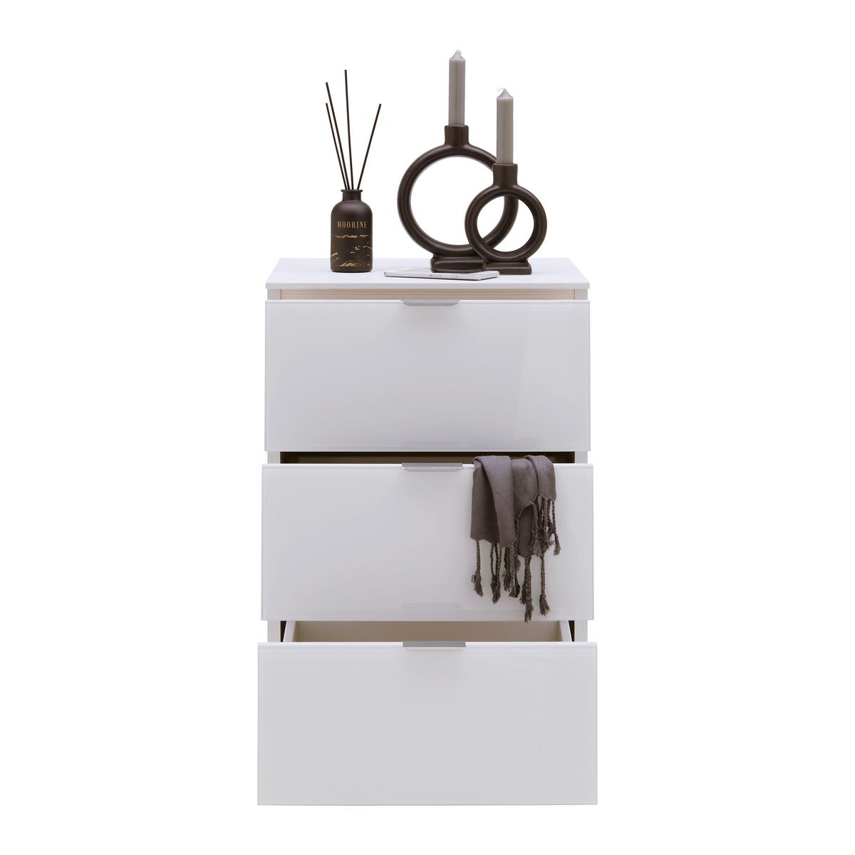 Nachtkästchen Sonate in Grau - Chromfarben/Schwarz, Glas/Holzwerkstoff (40/58/40cm) - Premium Living